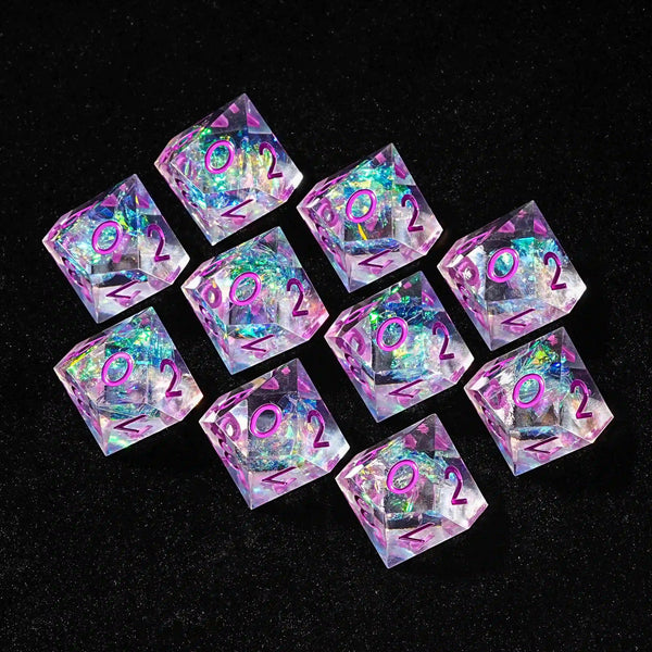 10 Sided Dice Translucent Purple Magic Resin Dice - DND D10 Dice - Bear Dice