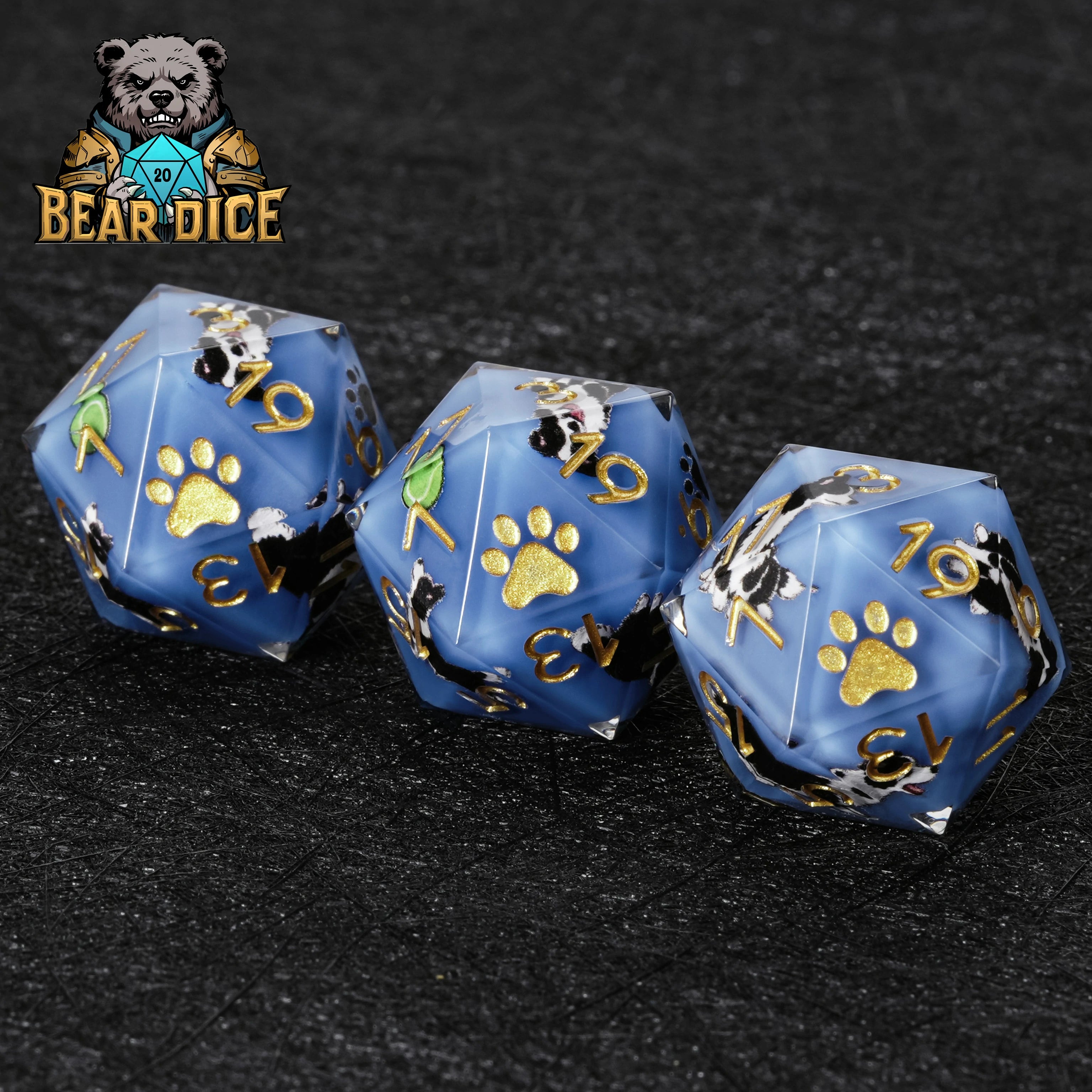 Border Collie Blue Resin D&D D20 Dice Set for RPG Games