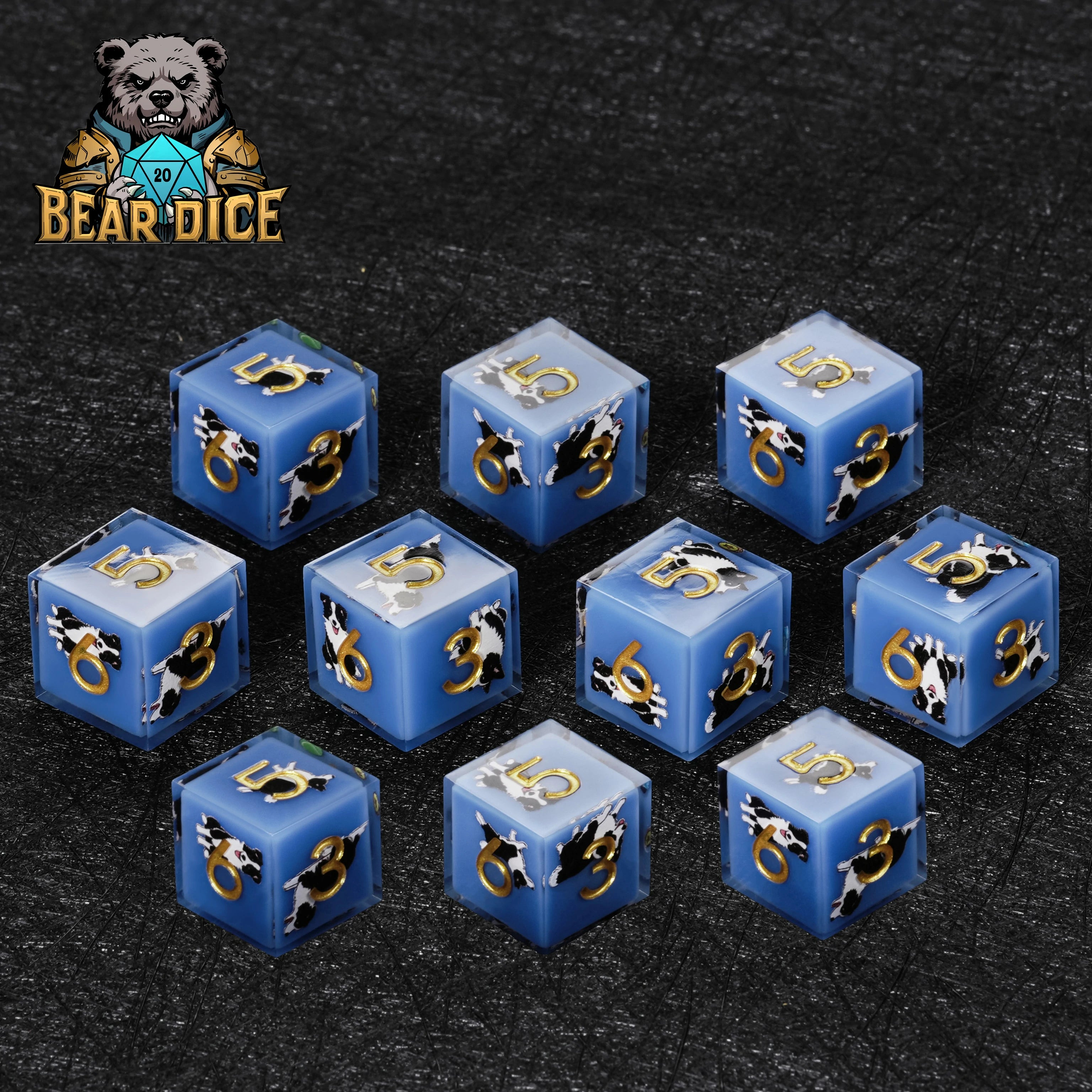 Border Collie Blue Resin D6 Dice Set for D&D & RPG Games