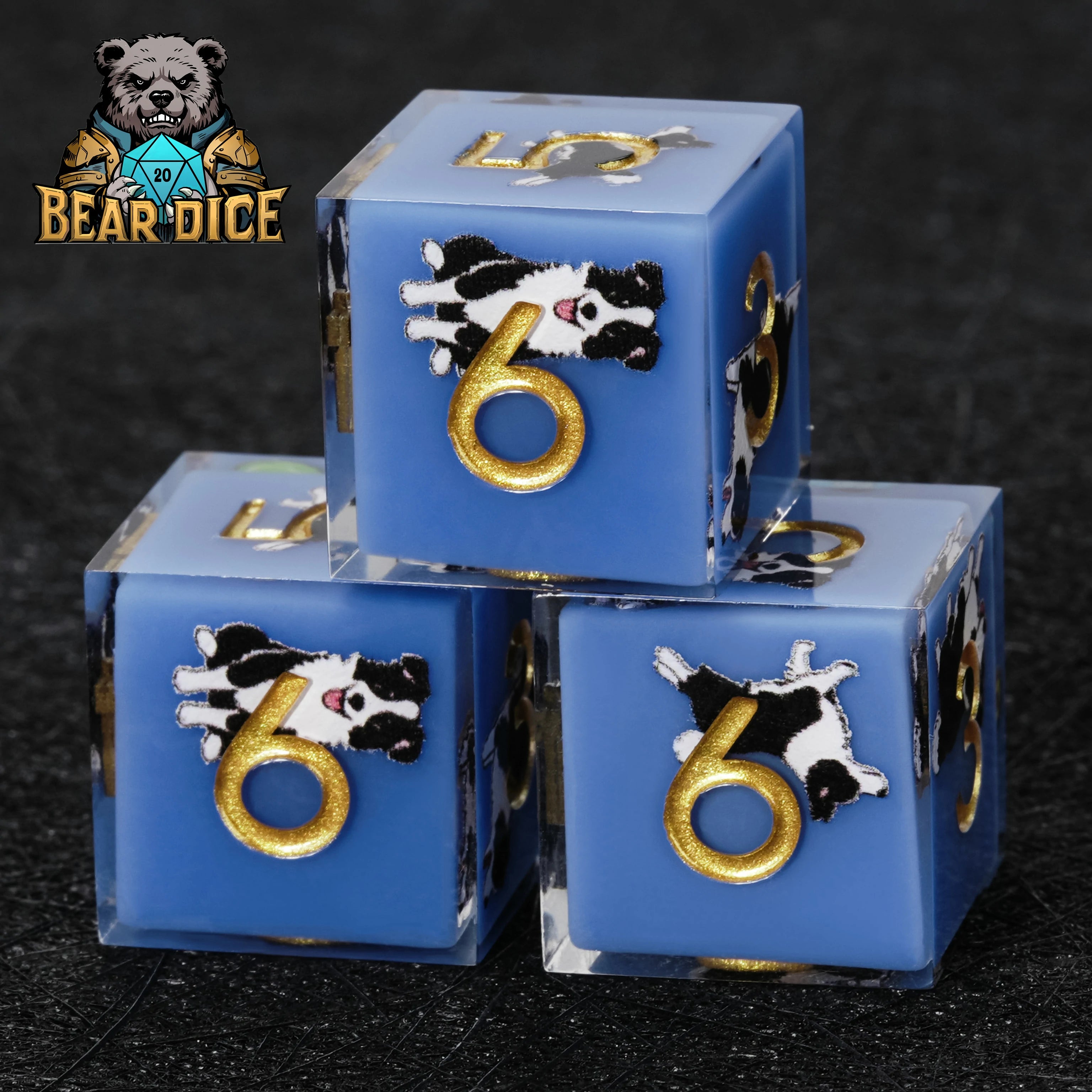 Border Collie Blue Resin D6 Dice Set for D&D & RPG Games
