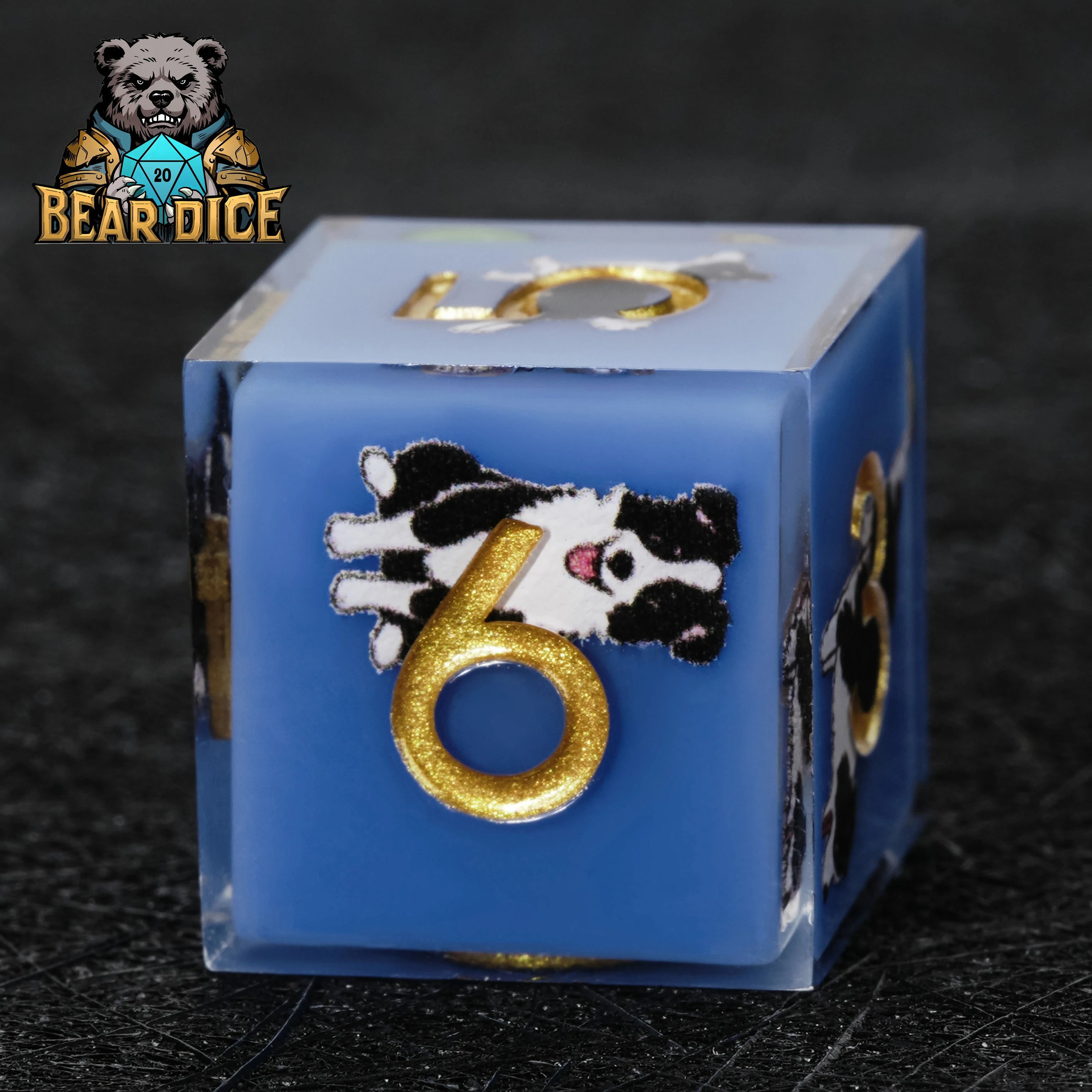 Border Collie Blue Resin D6 Dice Set for D&D & RPG Games