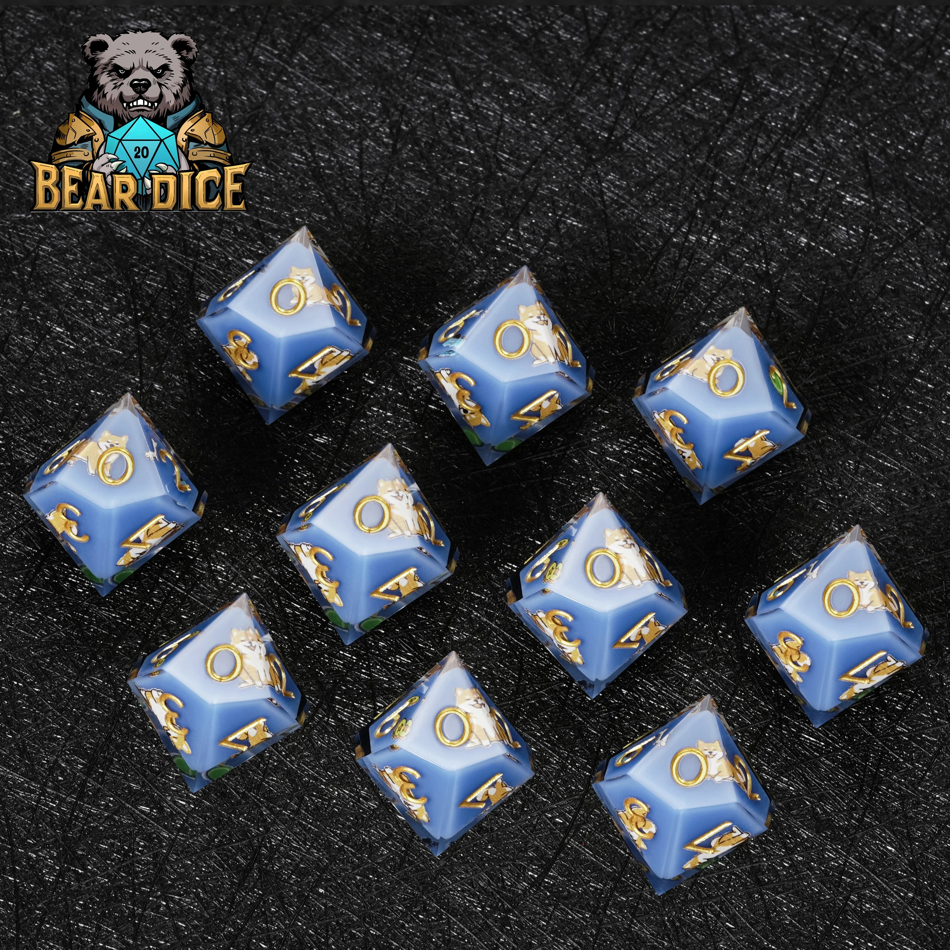 Shiba Inu Blue Resin D10 Dice – D&D RPG Polyhedral Dice for Dog Lovers