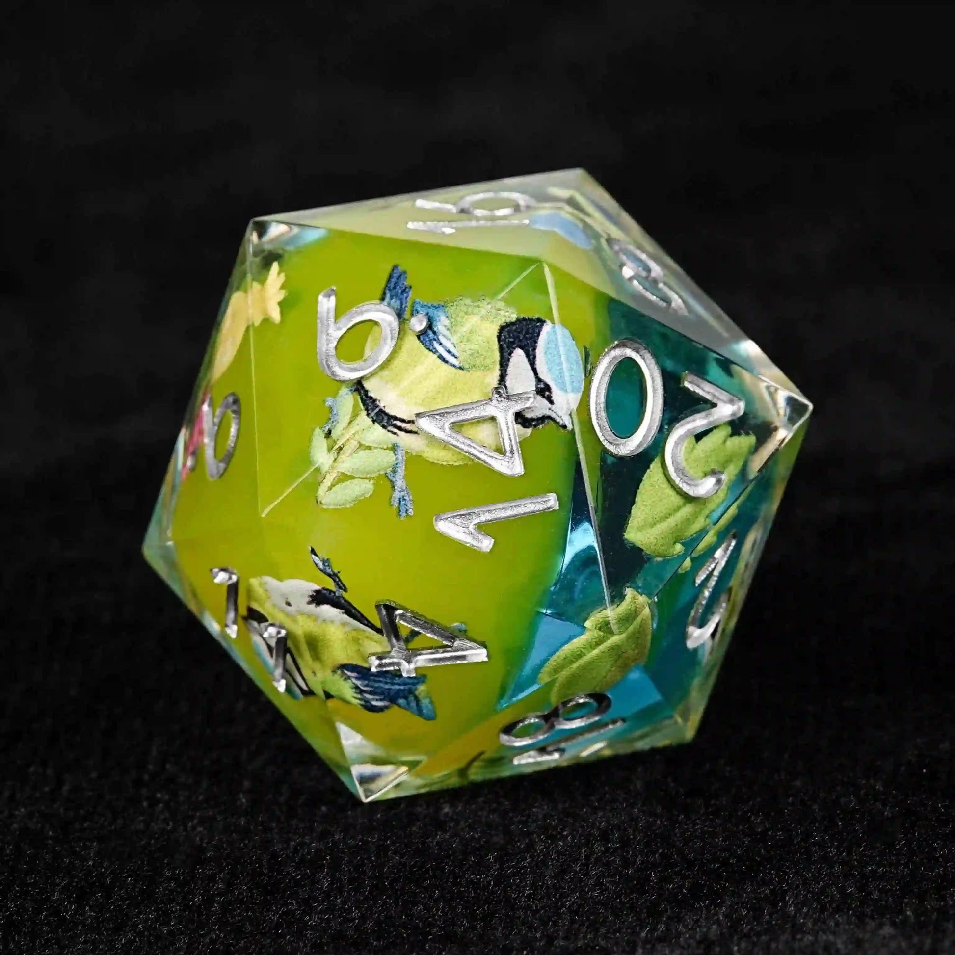 Green Bird Element Clear Resin DND 20 Sided Dice| Bear Dice