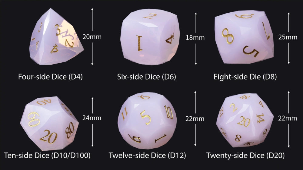 DND Dice - Rose Quartz Gemstone Multi-Sided Dice Set