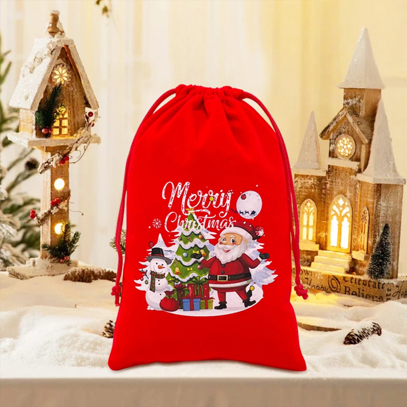Christmas themed drawstring bag for board game dice storage, cute velvet gift bag