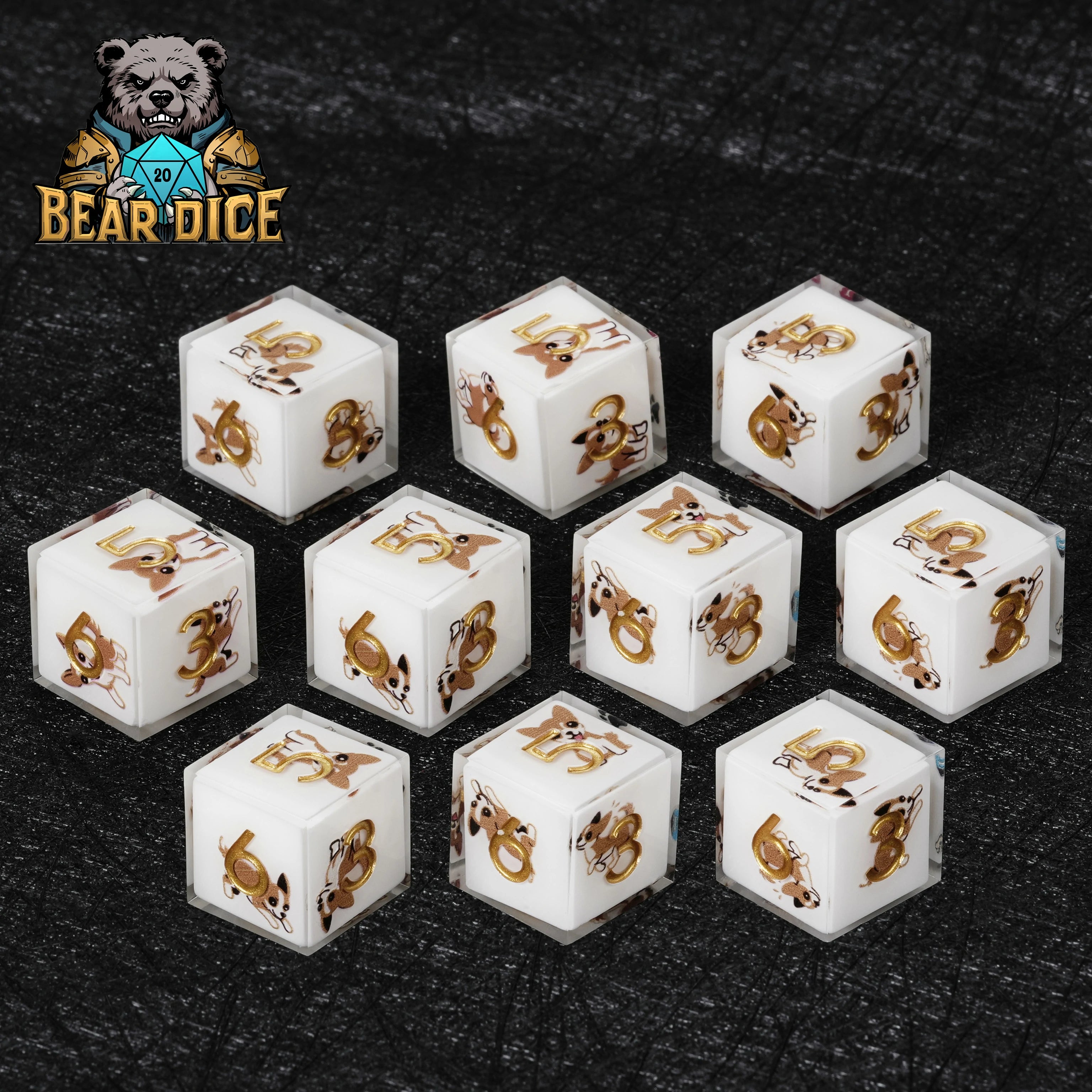 Chihuahua White Resin DND D6 Dice | Dog Dice for D&D RPG