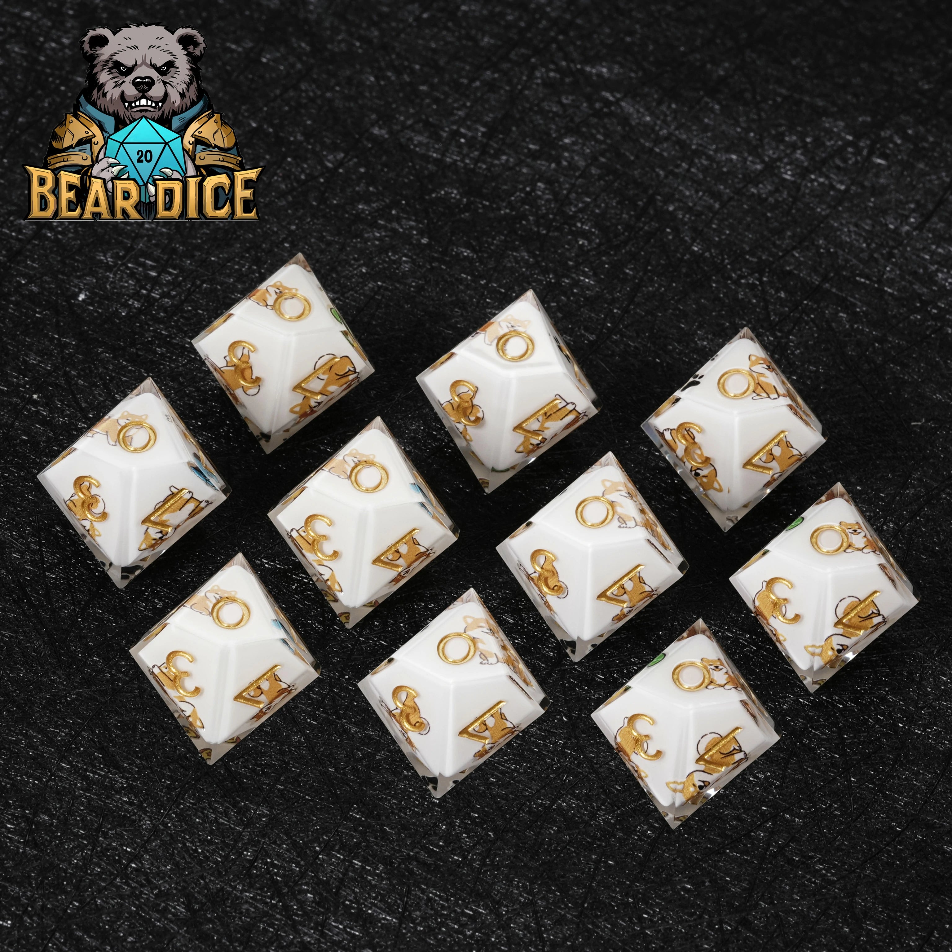 Shiba Inu White Resin DND D10 Dice | Polyhedral RPG Dice