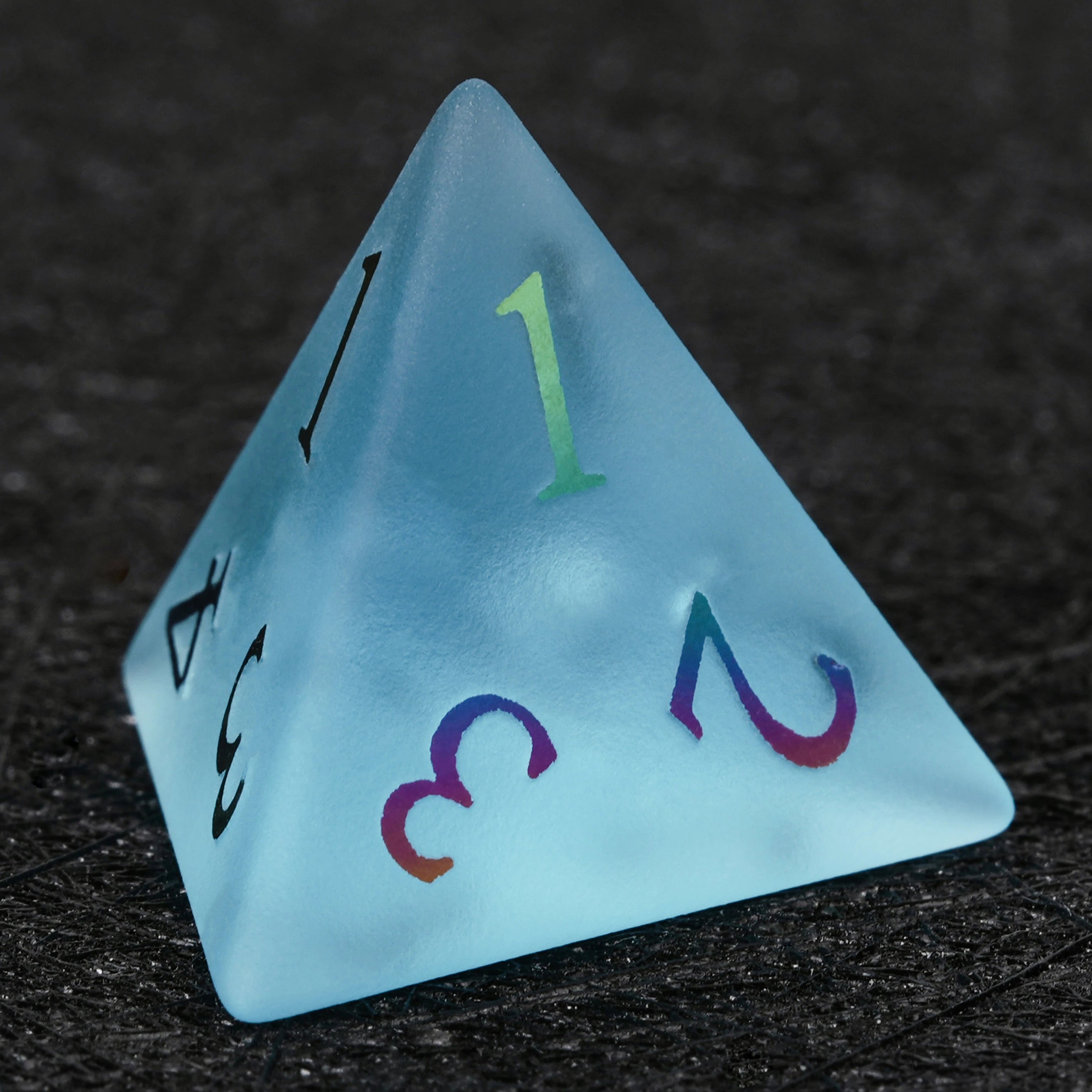 Frosted Aquamarine Crystal Glass Dice with Colored Numbers