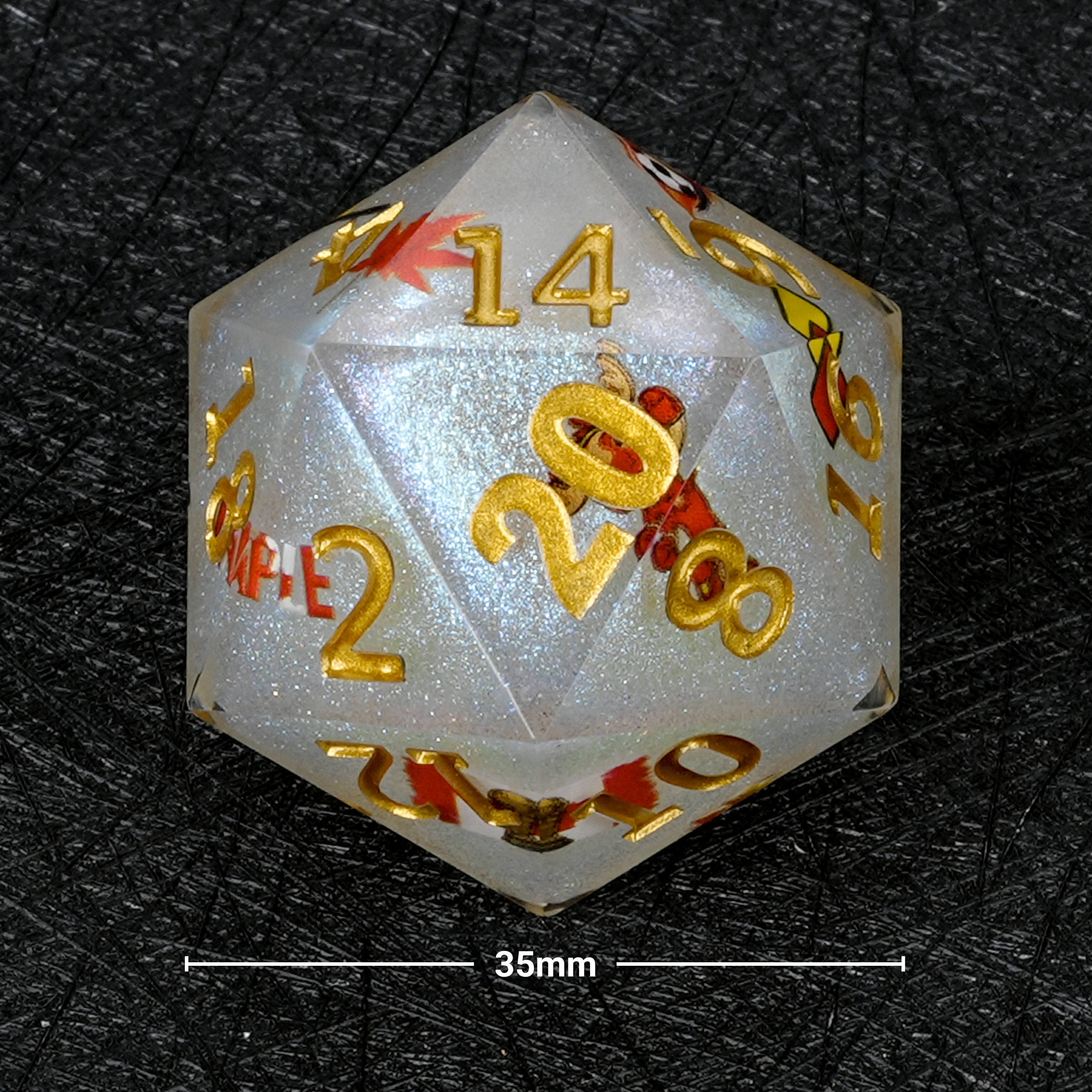 35mm World Cup Canada Soccer White Glitter Resin D20 Dice