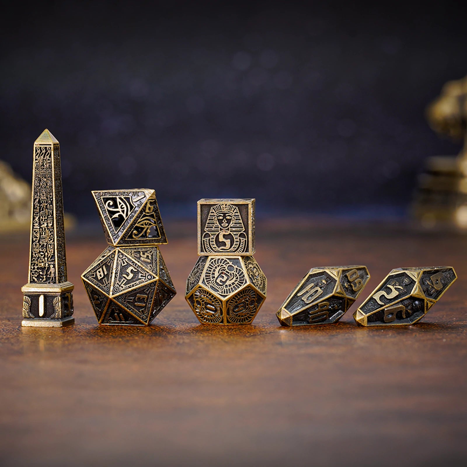 Legacy of the Pharaoh Unique Retro Metal Dice Set – Ancient Egypt RPG Dice