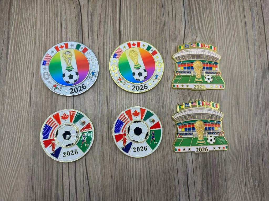 Magnetic Metal Refrigerator Magnet — Rotating, Colorful 2026 World Cup Soccer Ball
