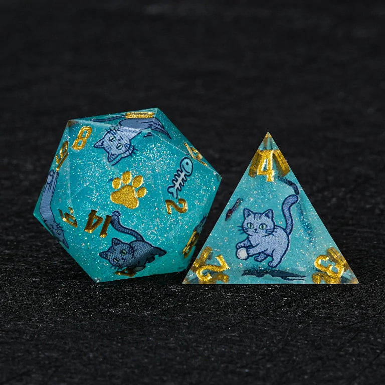 Kickstarter Dice — Russian Blue Cat Polyhedral DND Resin Dice Set