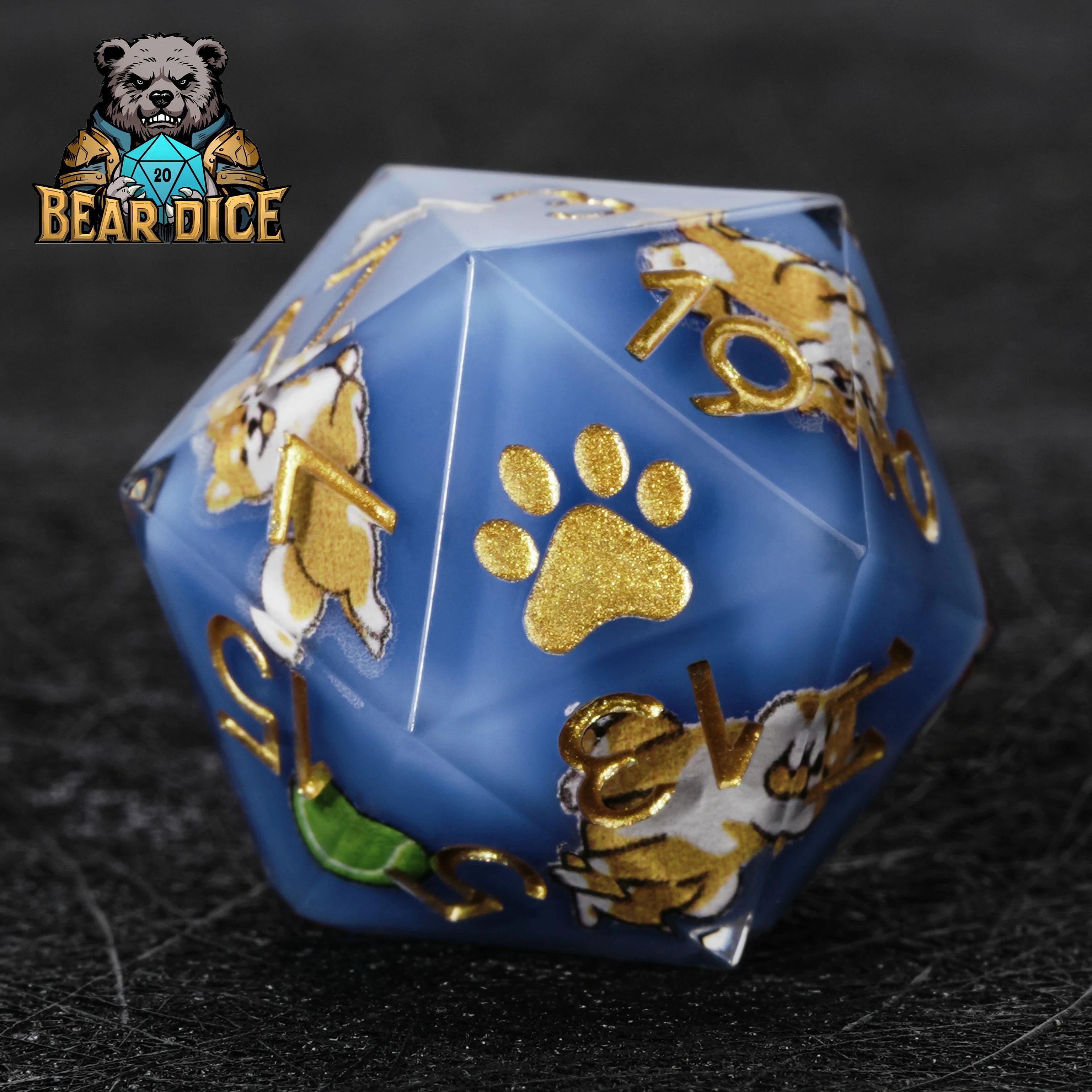 Shiba Inu Blue Resin D10 Dice – D&D RPG Polyhedral Dice for Dog Lovers