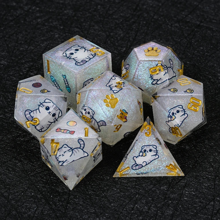 Kickstarter Dice — Scottish Fold Cat Polyhedral DND Resin Dice Set