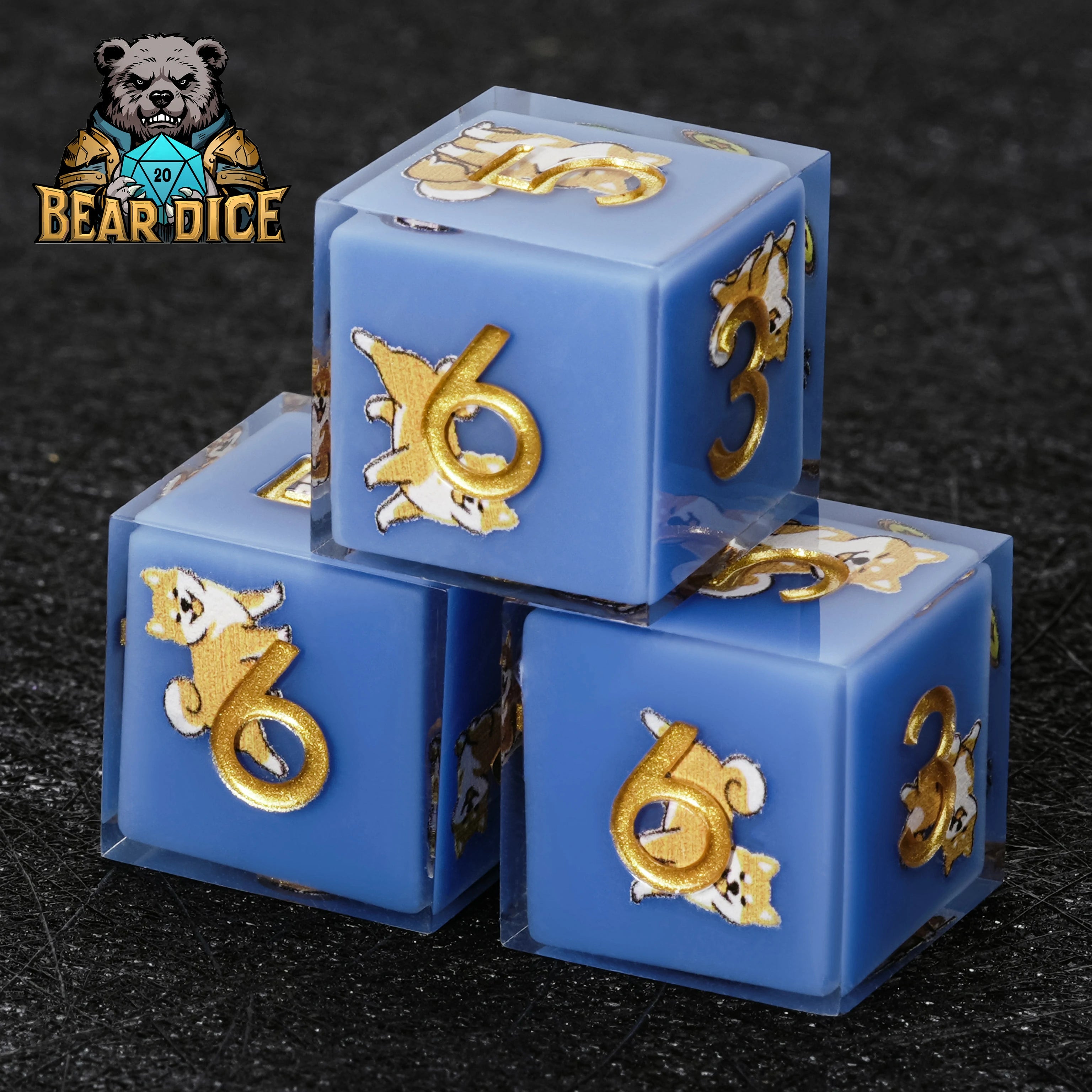 Shiba Inu Blue Resin DND D6 Dice Set – Cute RPG Dice for D&D & Tabletop Games