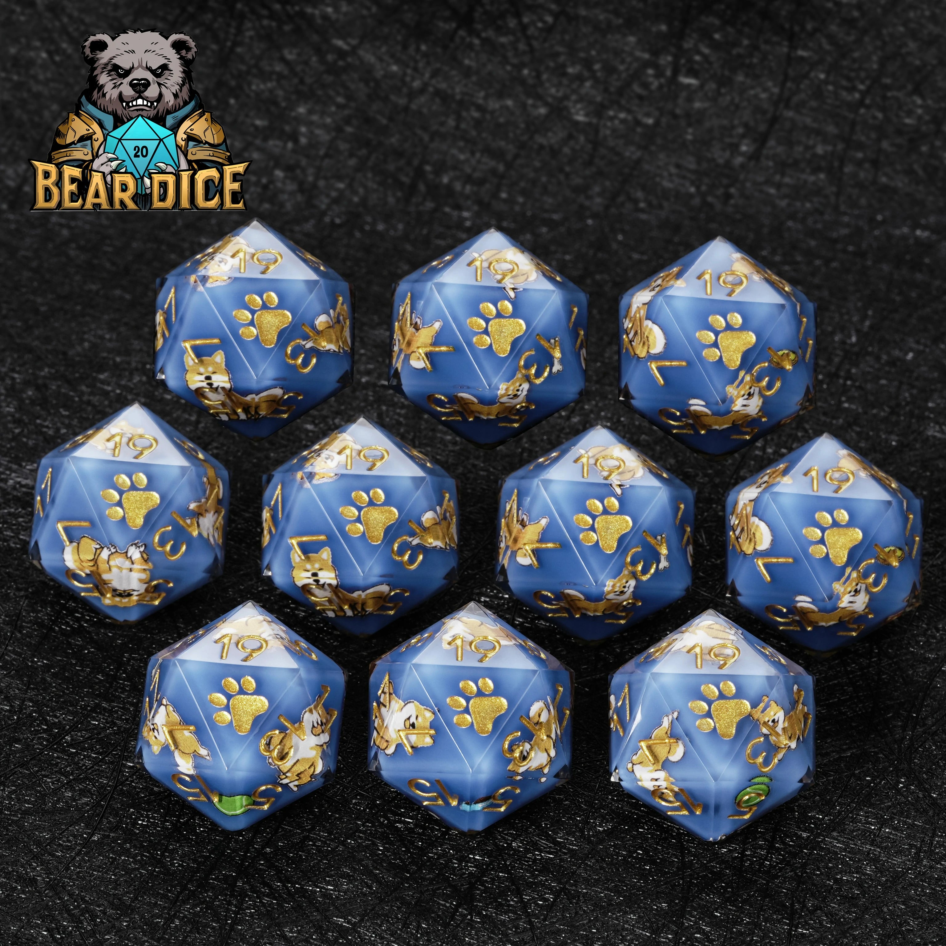 Shiba Inu Blue Resin D10 Dice – D&D RPG Polyhedral Dice for Dog Lovers