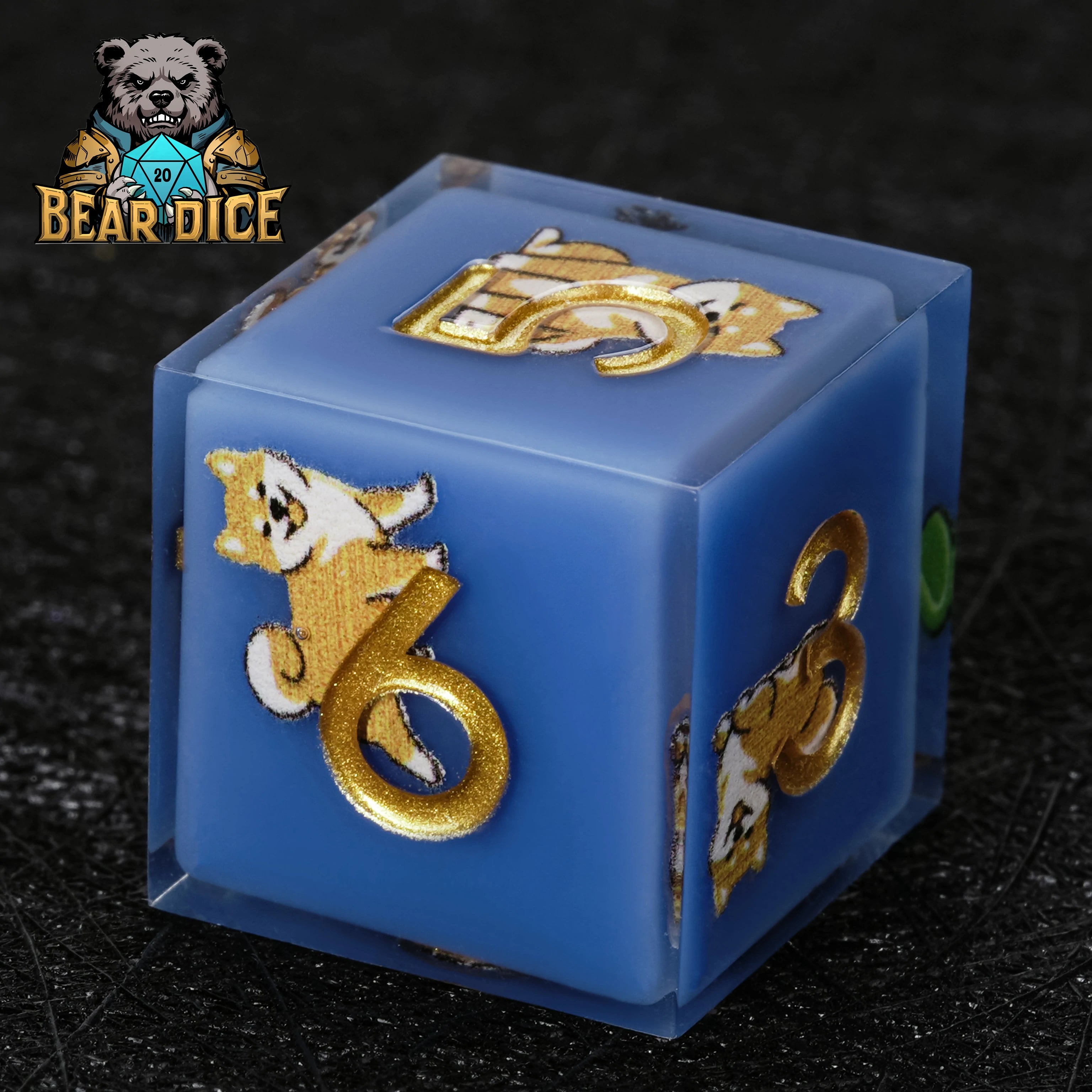 Shiba Inu Blue Resin DND D6 Dice Set – Cute RPG Dice for D&D & Tabletop Games