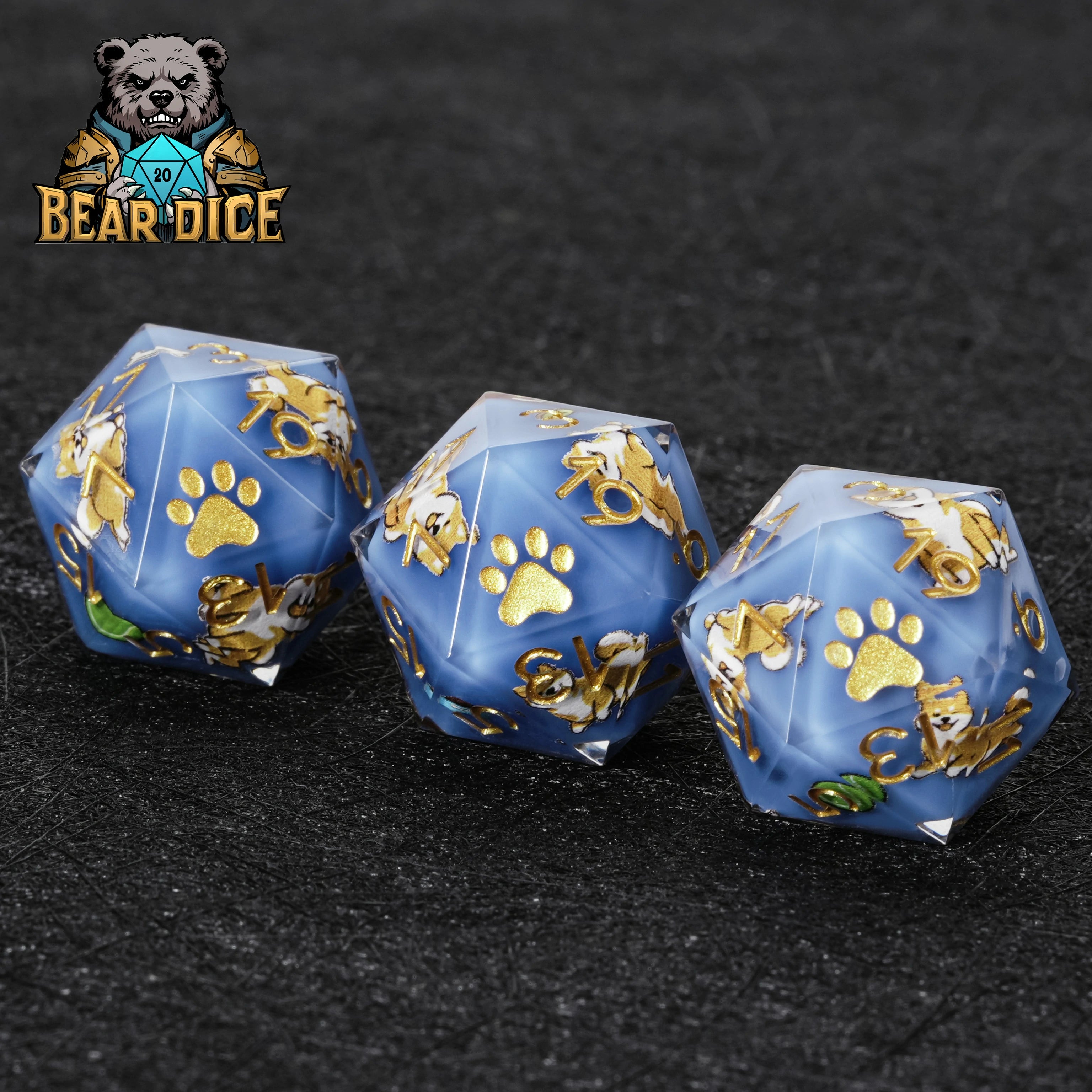 Shiba Inu Blue Resin D10 Dice – D&D RPG Polyhedral Dice for Dog Lovers