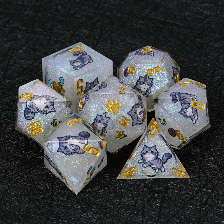 Kickstarter Dice — Maine Coon Cat Polyhedral DND Resin Dice Set
