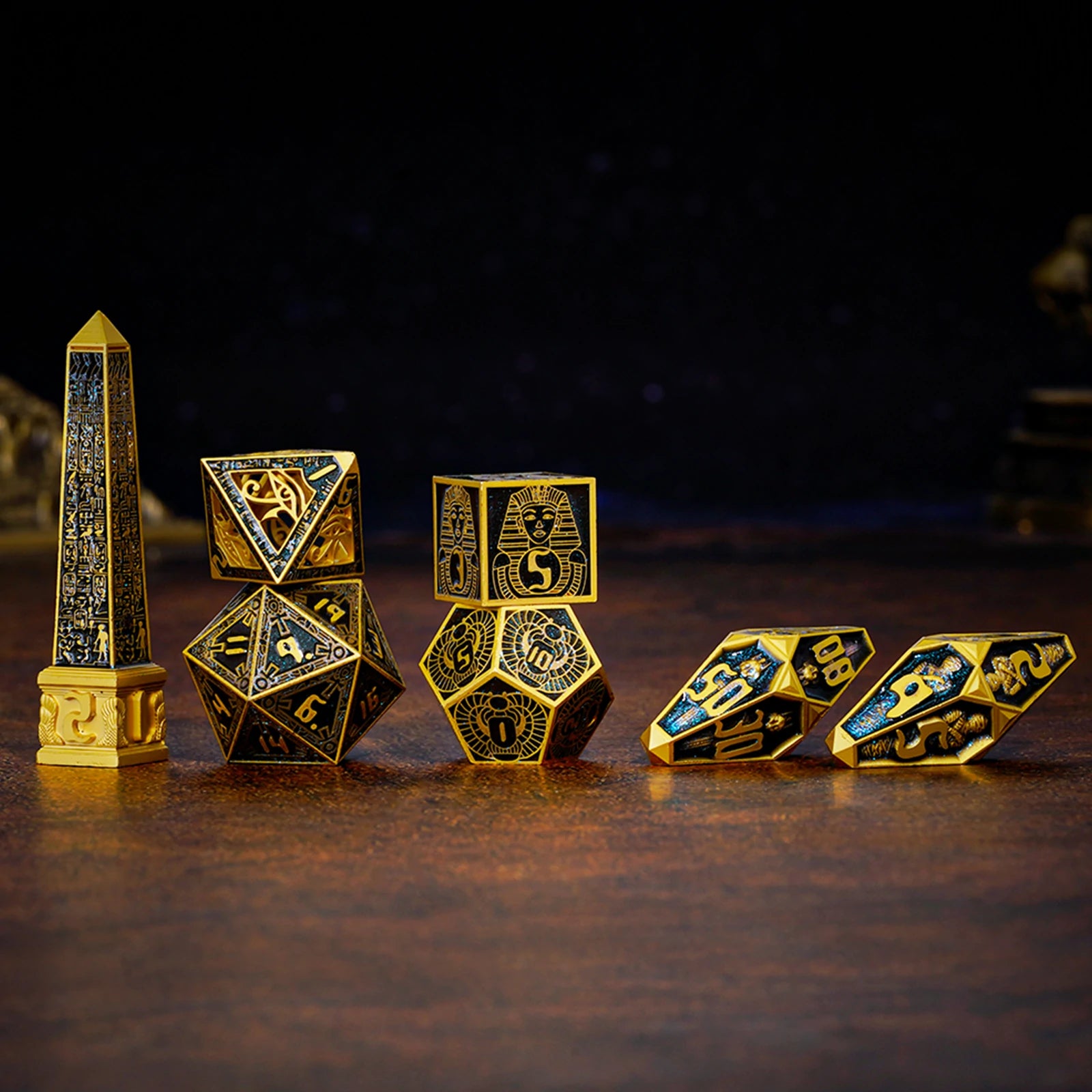 Legacy of the Pharaoh Unique Retro Metal Dice Set – Ancient Egypt RPG Dice