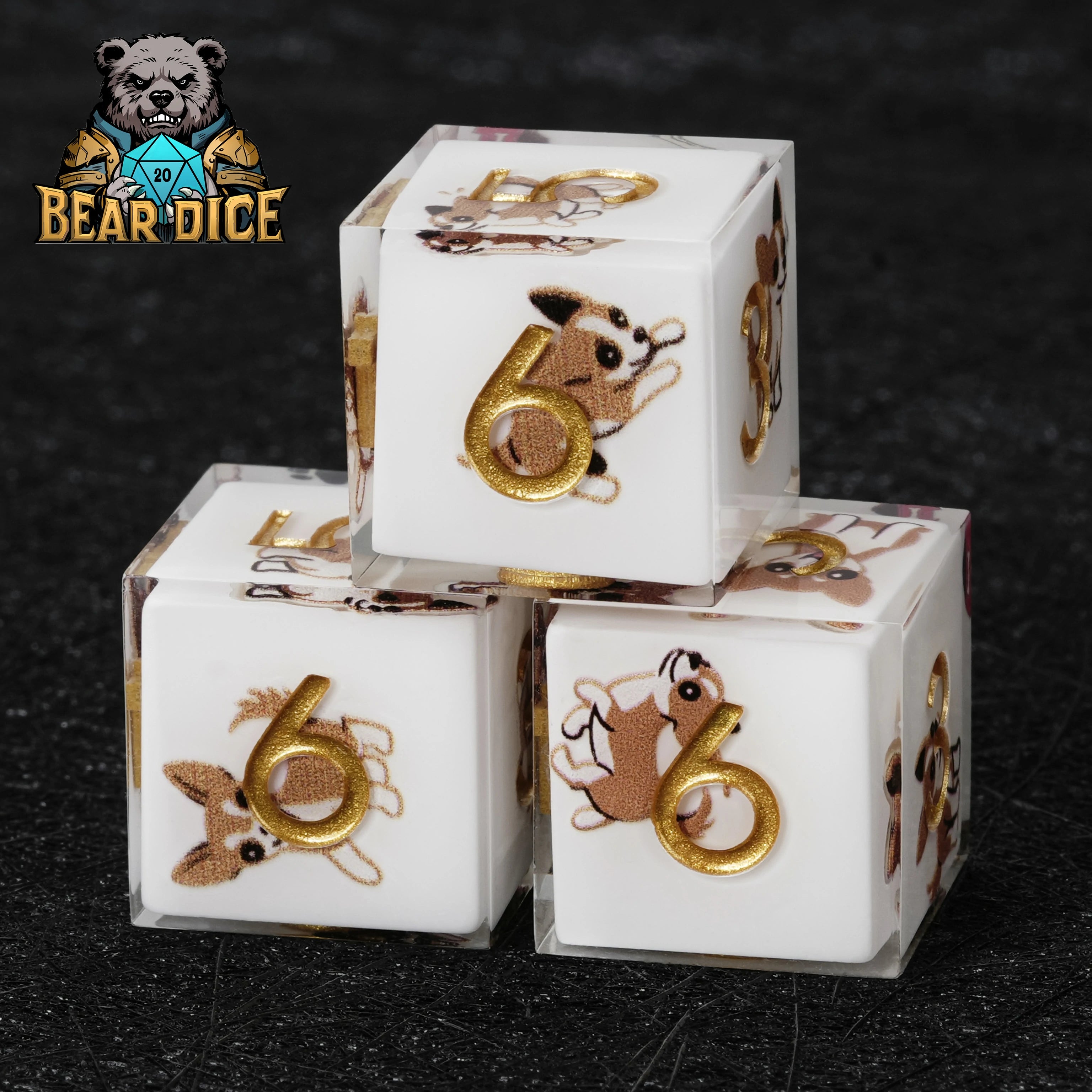 Chihuahua White Resin DND D6 Dice | Dog Dice for D&D RPG