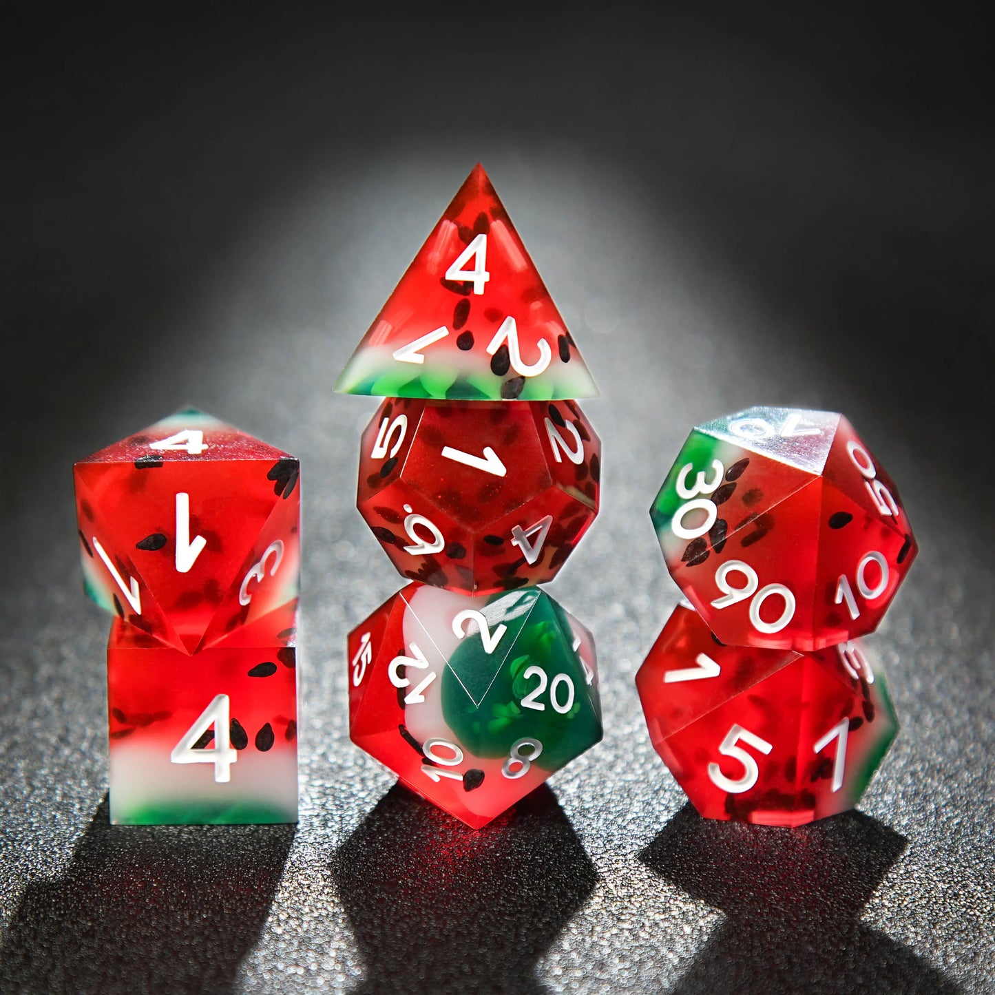 Beach Party - Watermelon Resin DND  Dice Set + White Numbers | Bear Dice