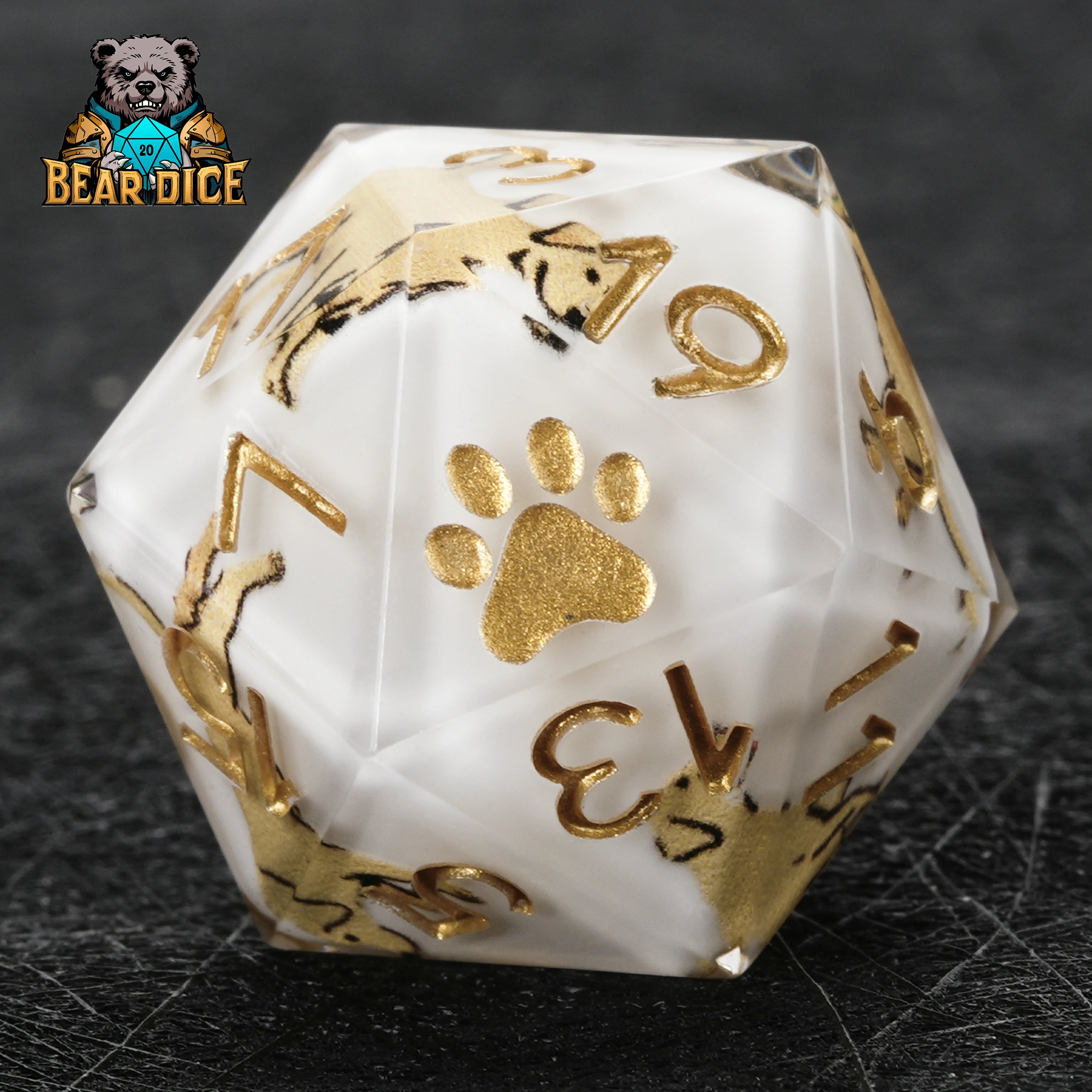 Labrador White Resin DND D20 Dice | Dog Dice for D&D RPG