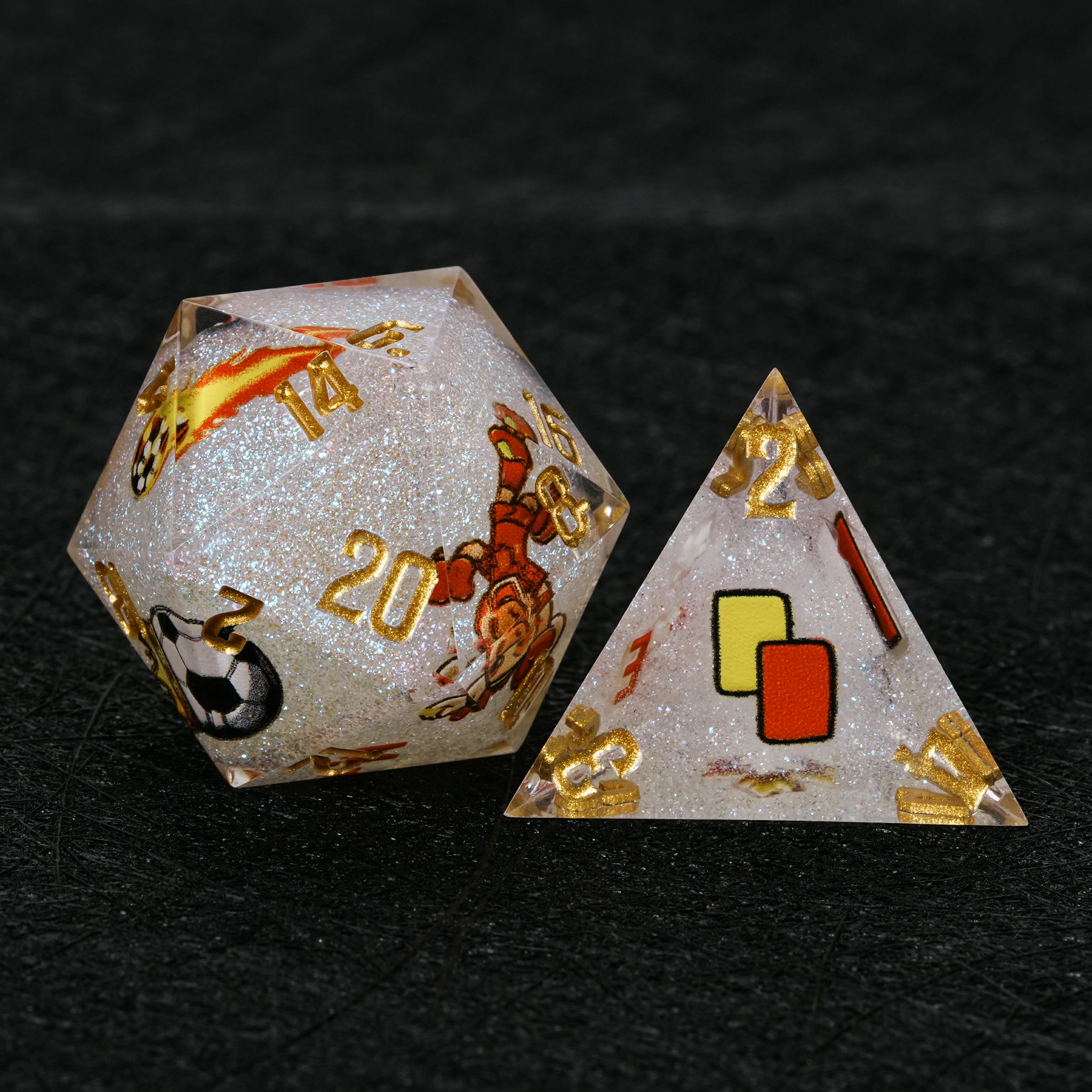 Canada Soccer DND Dice Set – World Cup Kickstarter White Glitter Resin Dice