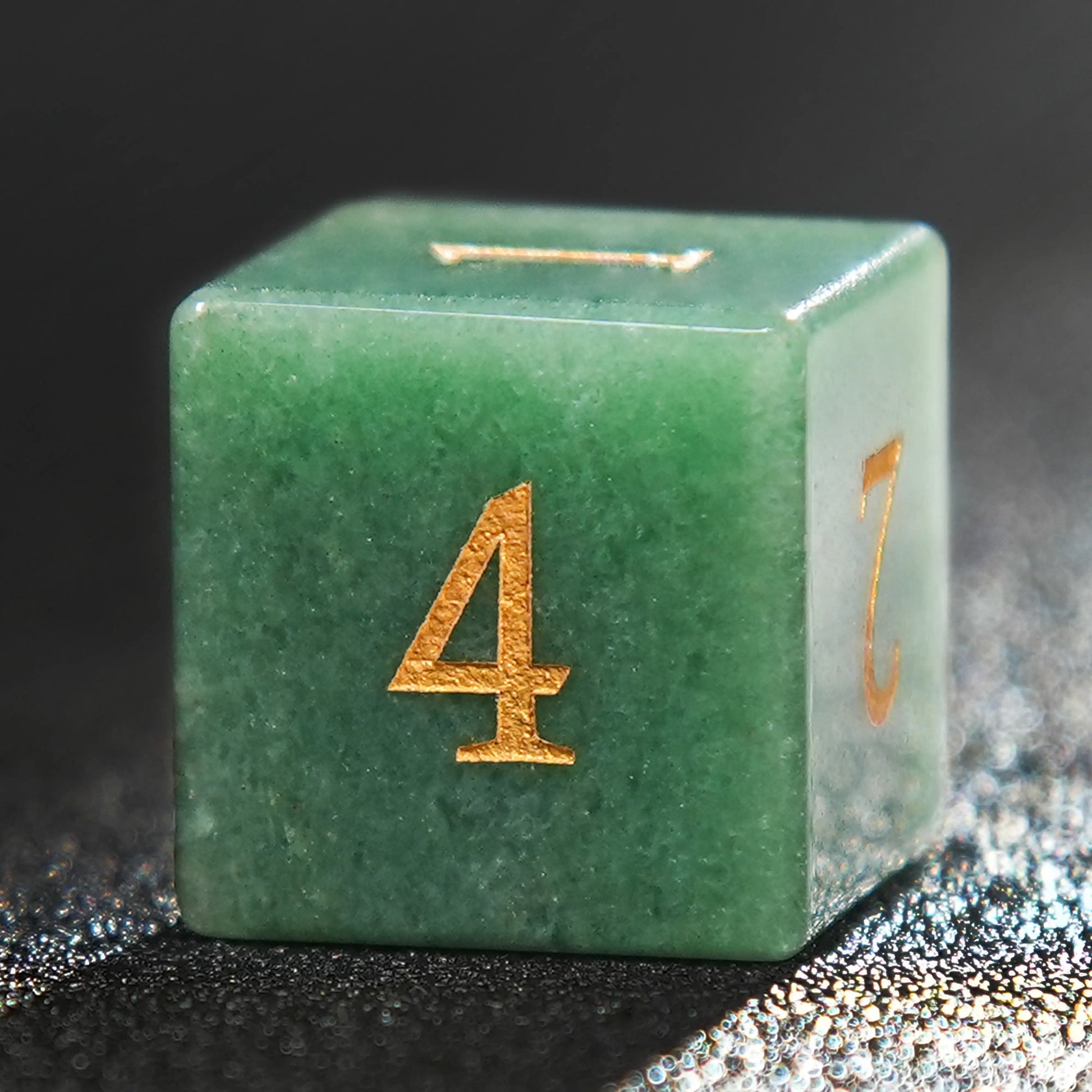 Green Dongling Gemstone D&D D6 Dice + Gold Numbers | Bear Dice