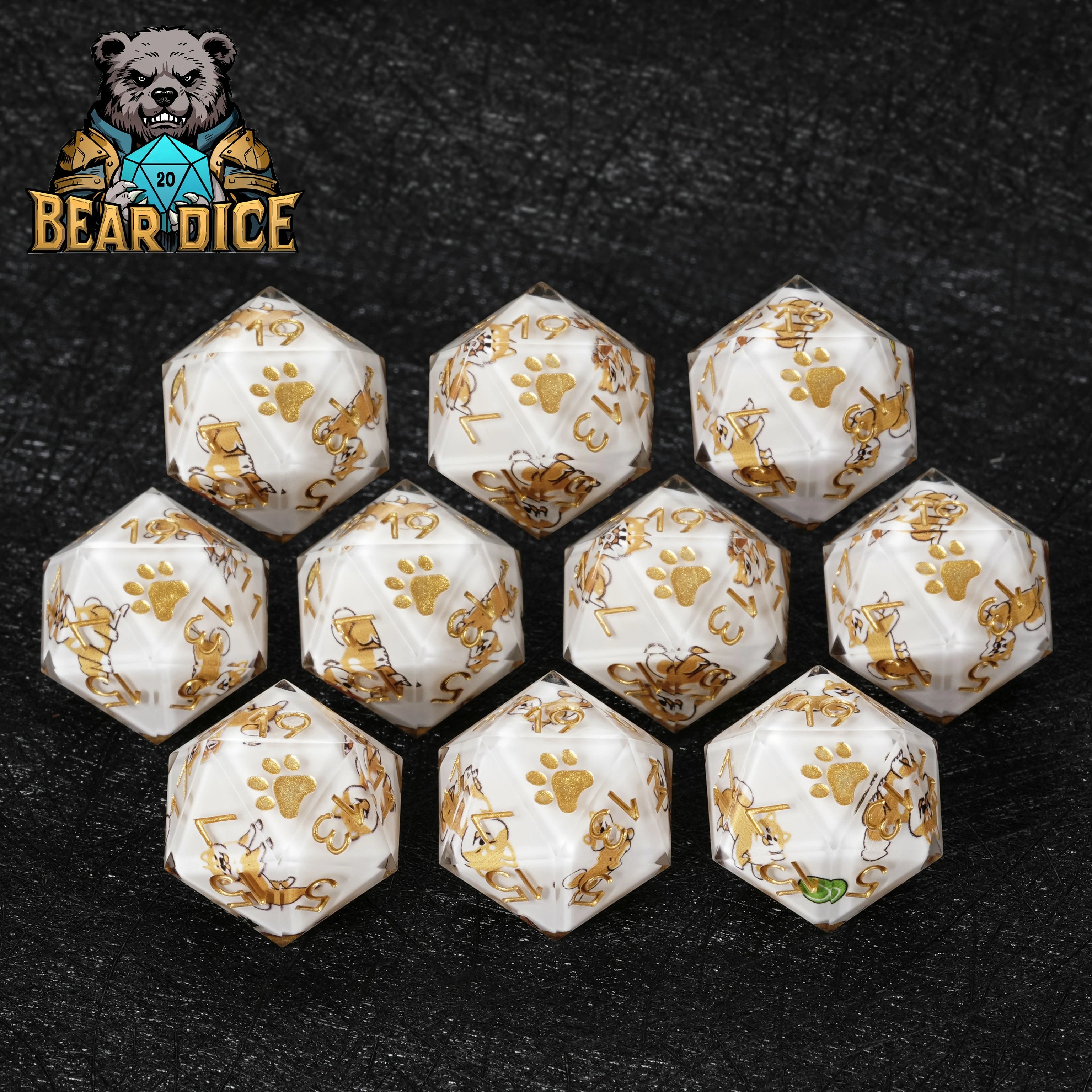 Shiba Inu White Resin DND D20 Dice | Single D20 for RPG