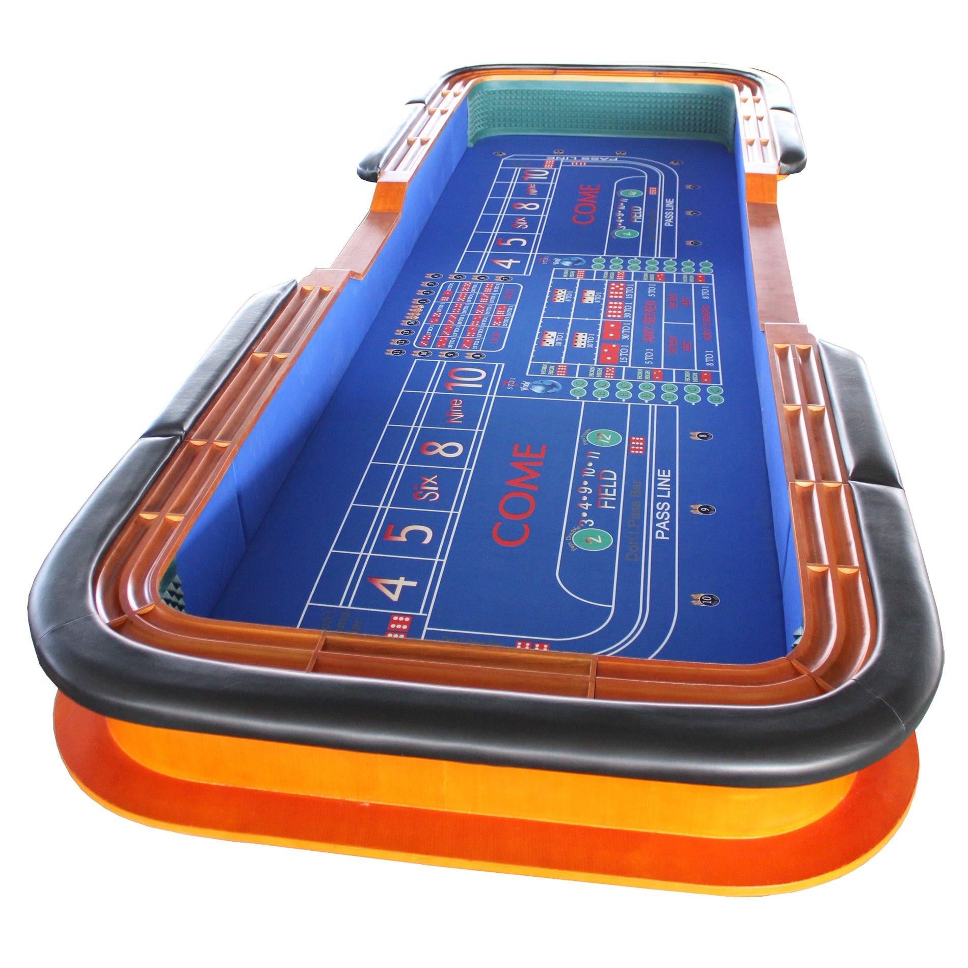 12-Inch Blue Felt Roll Dice Game Table side view full length with orange trim | Bear Dice