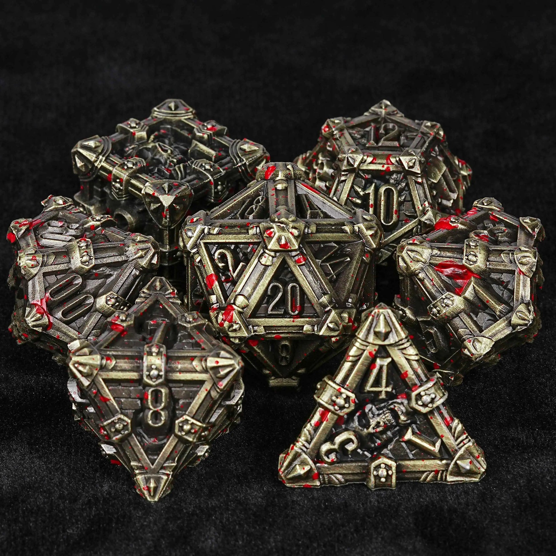 Antique Copper Bloodstained Gothic Skull Metal DND Dice Set | Bear Dice