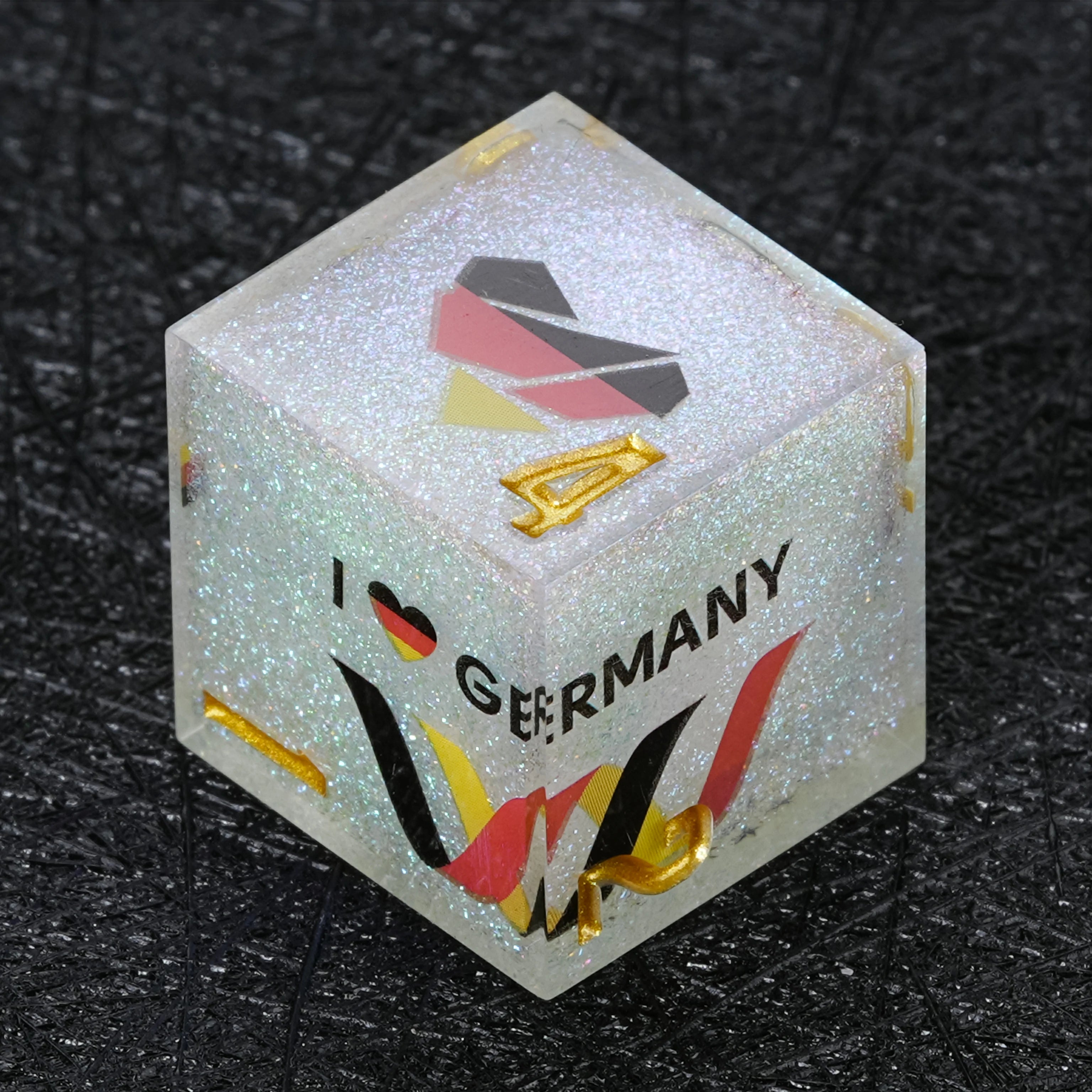 Germany Soccer DND Dice Set – World Cup Kickstarter White Glitter Resin Dice