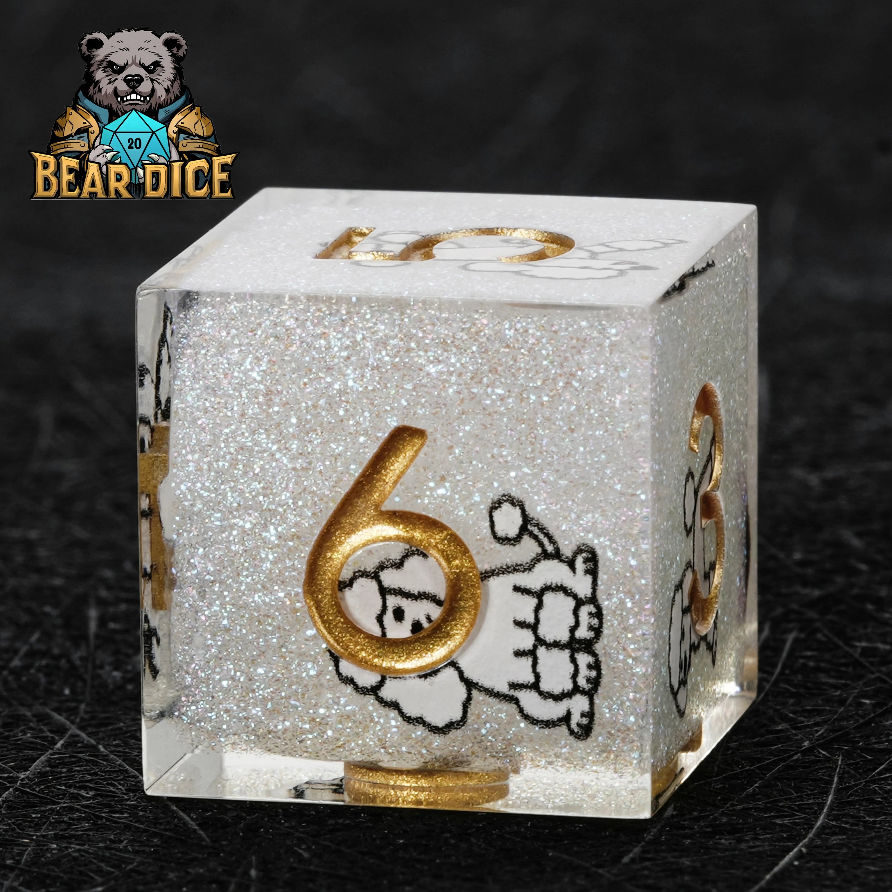 White Resin Poodle DND D6 Dice Set | Cute Glitter RPG Dice for D&D