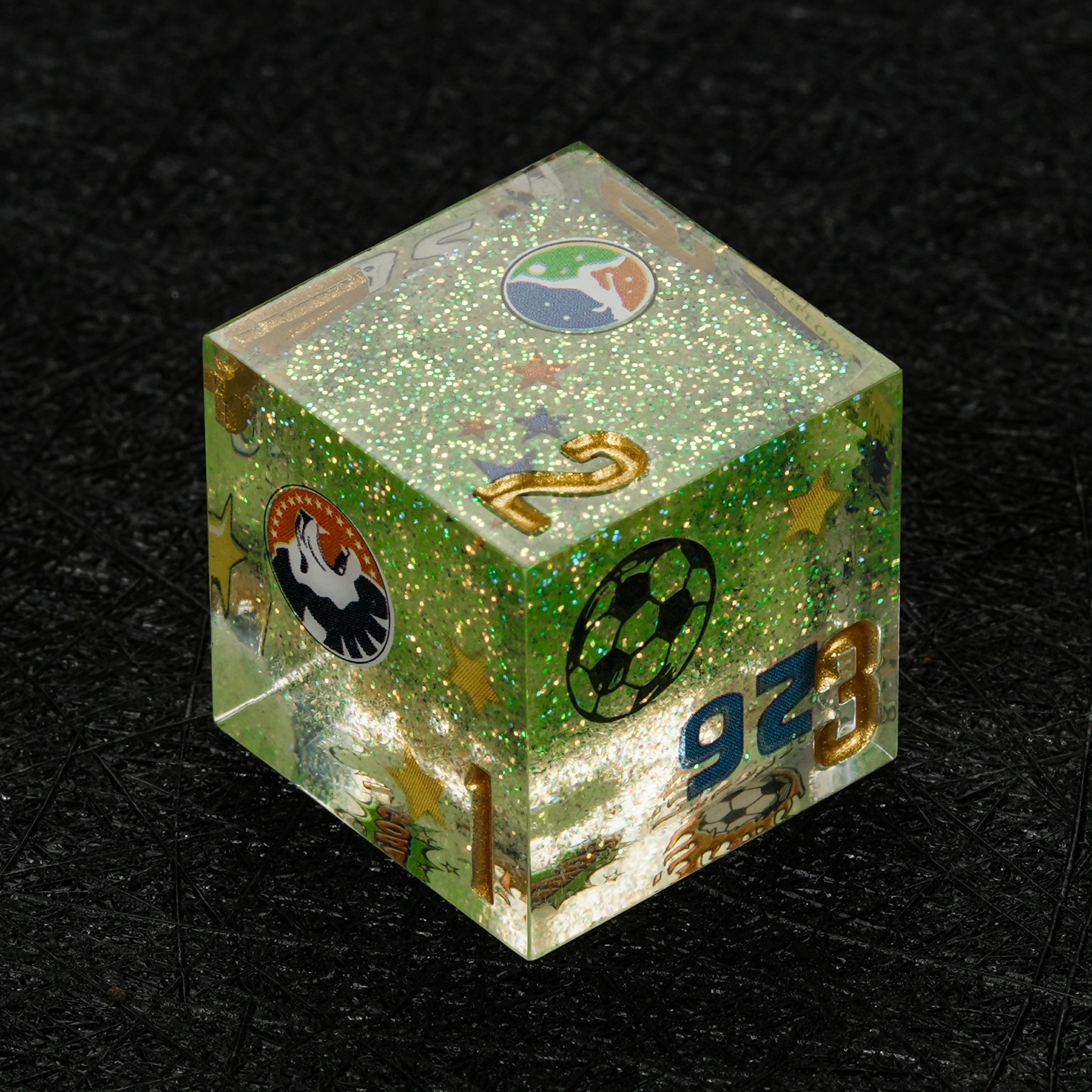 Brazil Soccer DND Dice Set – World Cup Green Glitter Resin Dice for RPG