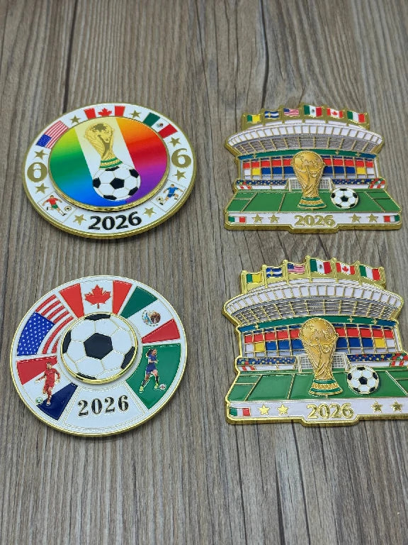 Magnetic Metal Refrigerator Magnet — Rotating, Colorful 2026 World Cup Soccer Ball