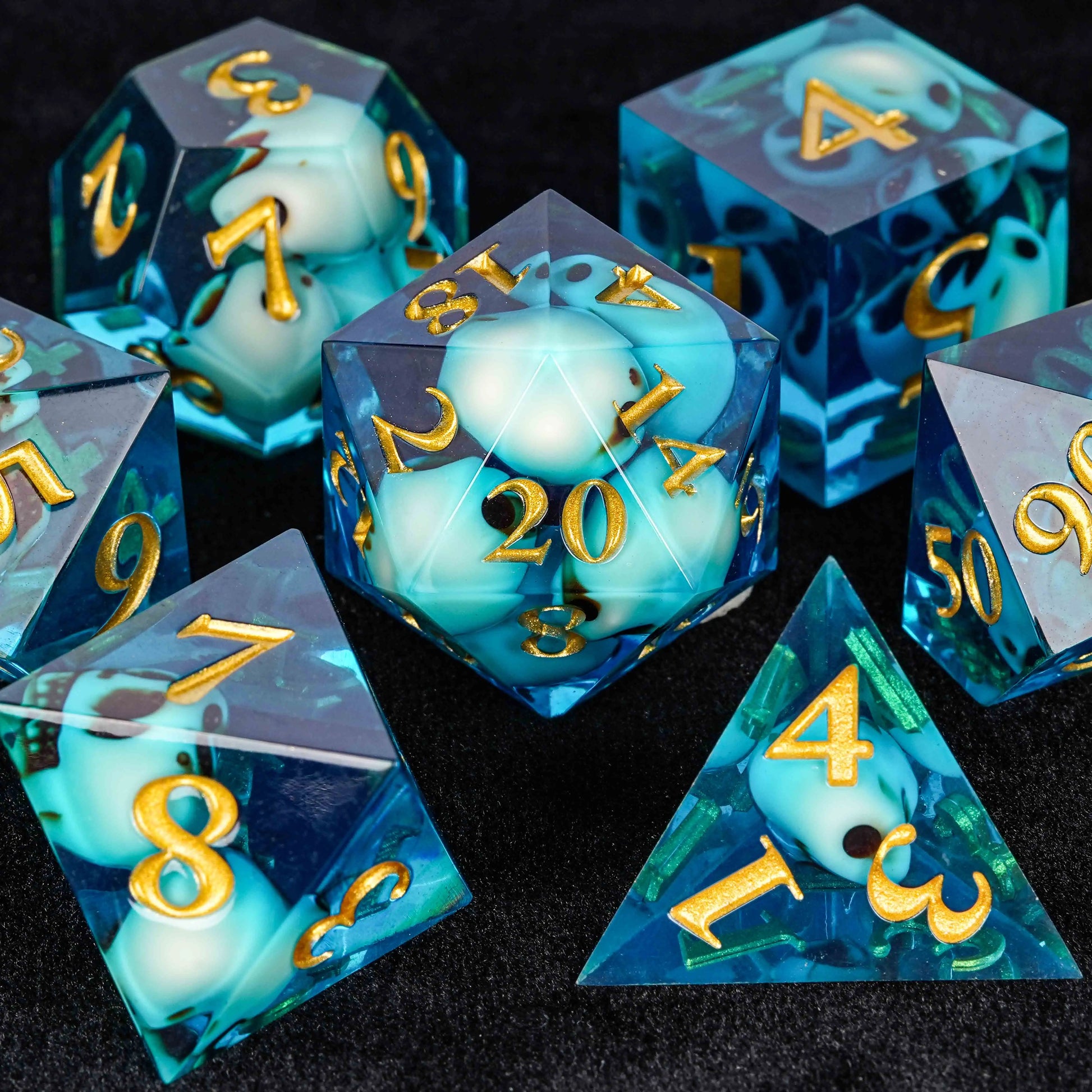 Horror Skull Blue Resin DND Dice Set | Bear Dice