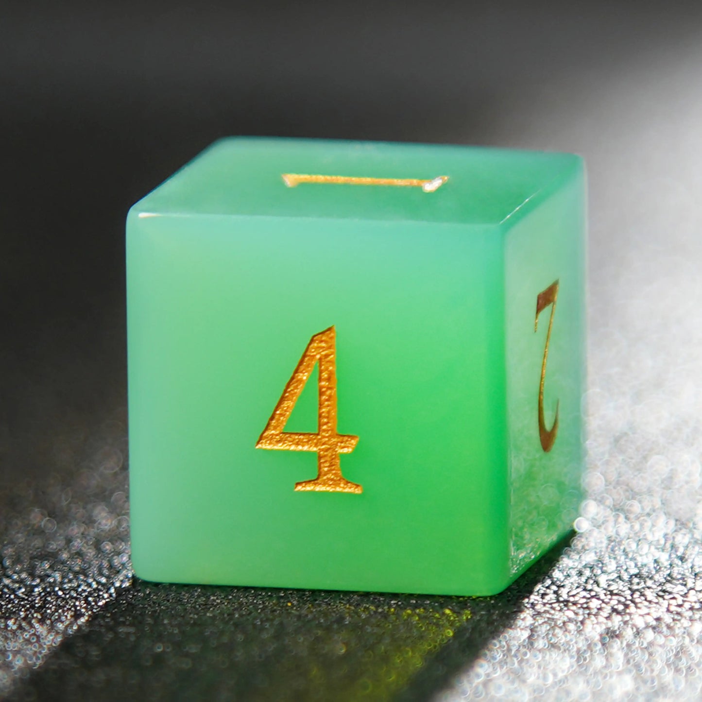 Green Opal D&D  D6 Dice + Gold Numbers | Bear Dice