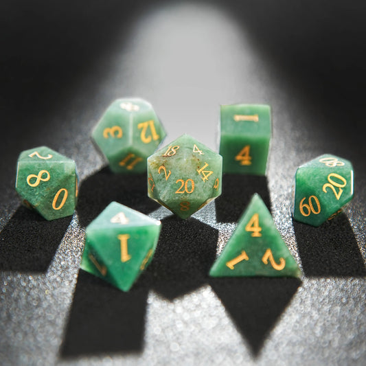 Green Dongling Gemstone D&D Dice Set + Gold Numbers | Bear Dice