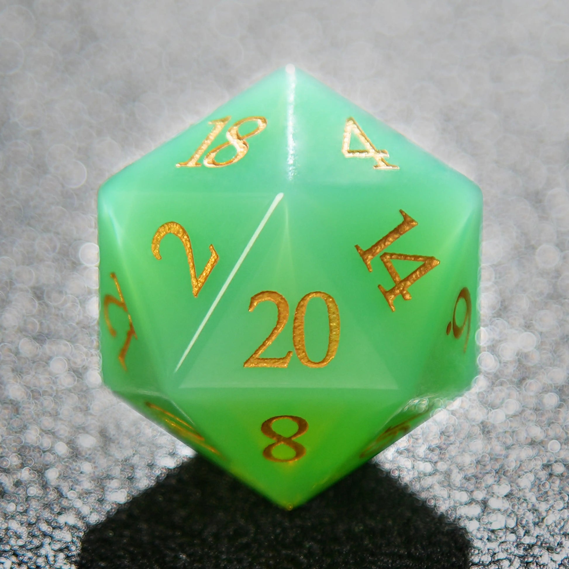 Green Opal D&D  20 Sided Dice + Gold Numbers | Bear Dice