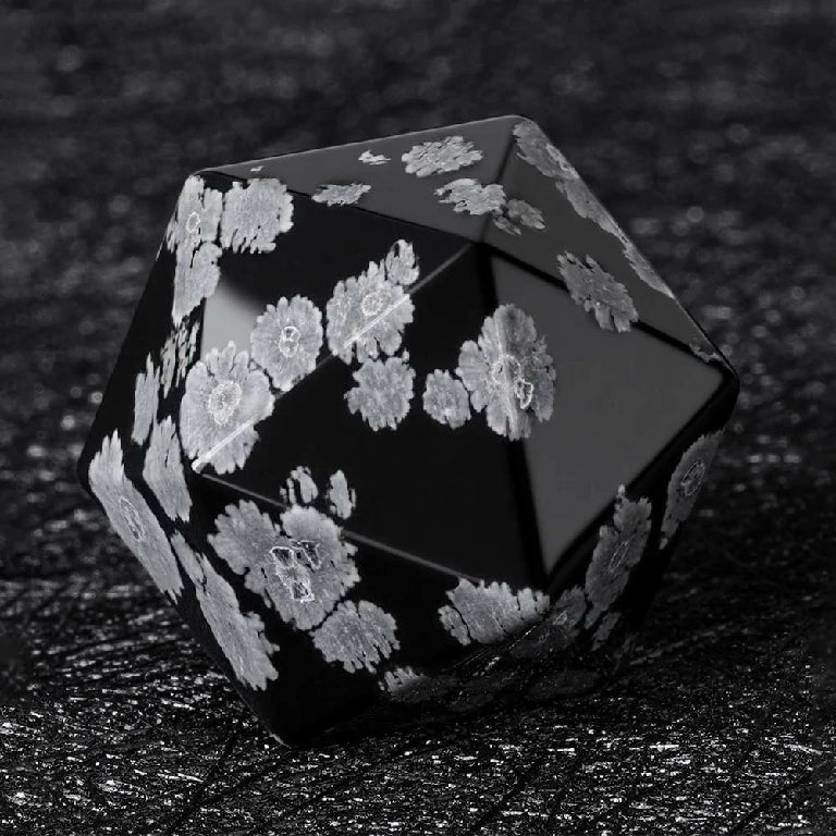 Custom Snowflake Obsidian Dice Set | Engraved Text, Logo & Numbers