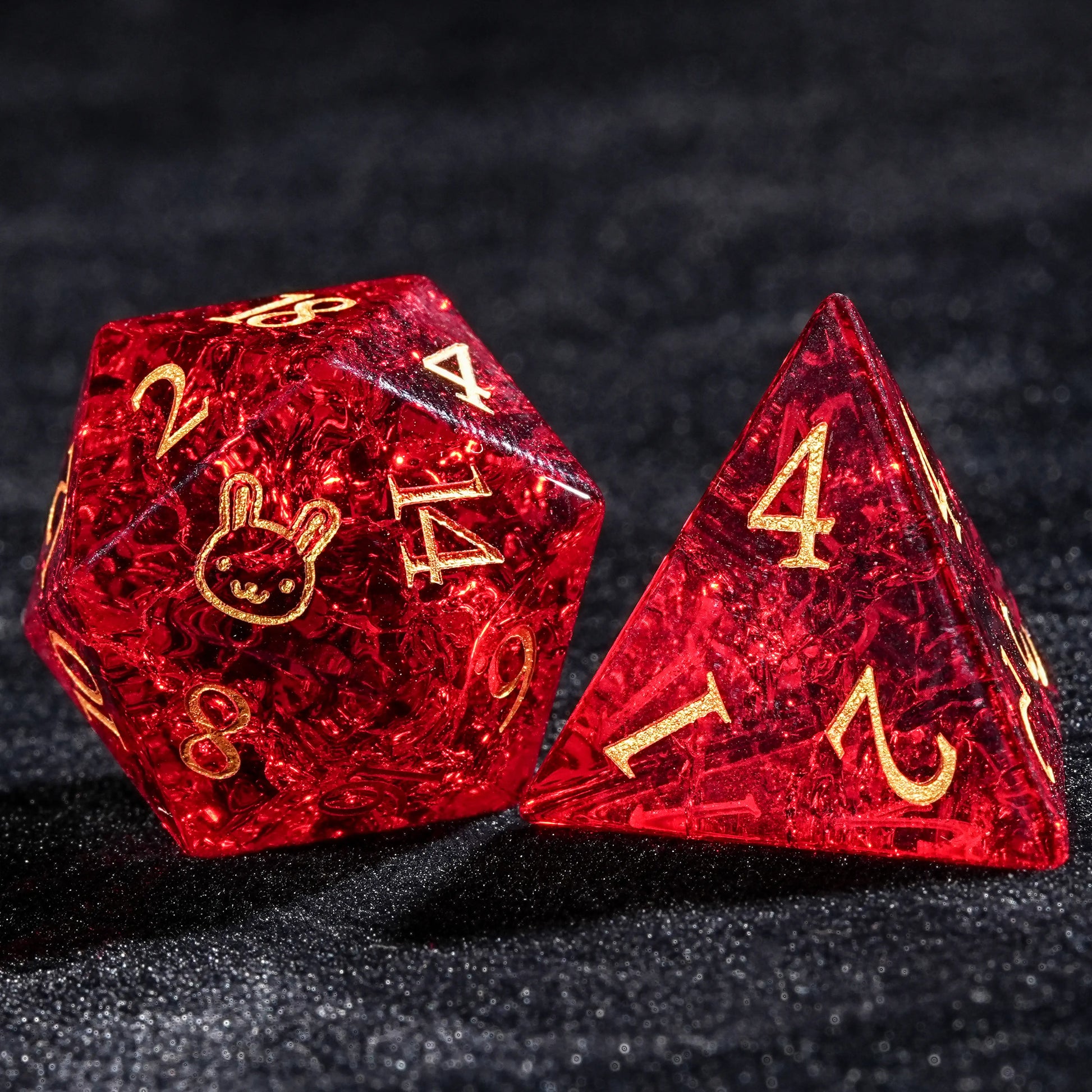 Bunny Pattern Glass Gemstone D&D D20 Dice + D4 Dice Easter Must Have Red Dice | Bear Dice