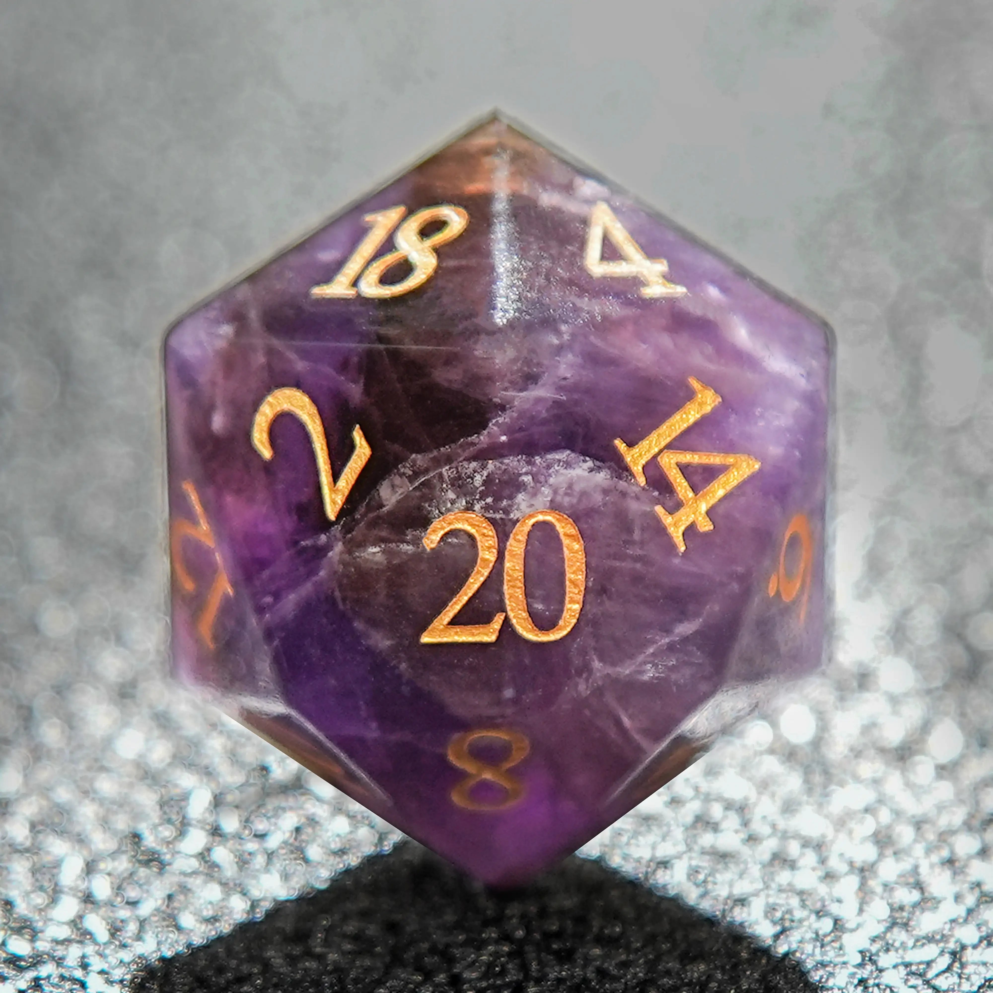 Light Purple Crystal Gemstone Dice Set with Numbers