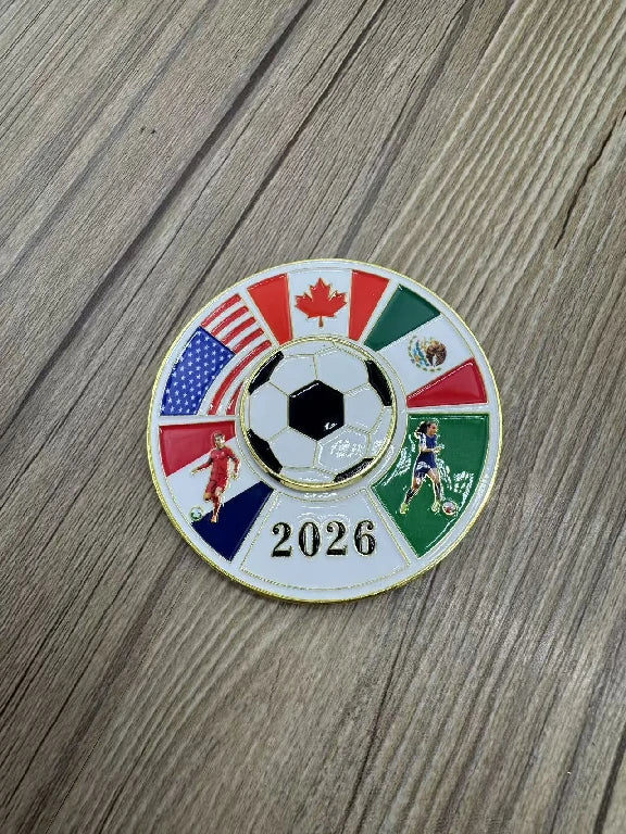 Magnetic Metal Refrigerator Magnet — Rotating, Colorful 2026 World Cup Soccer Ball