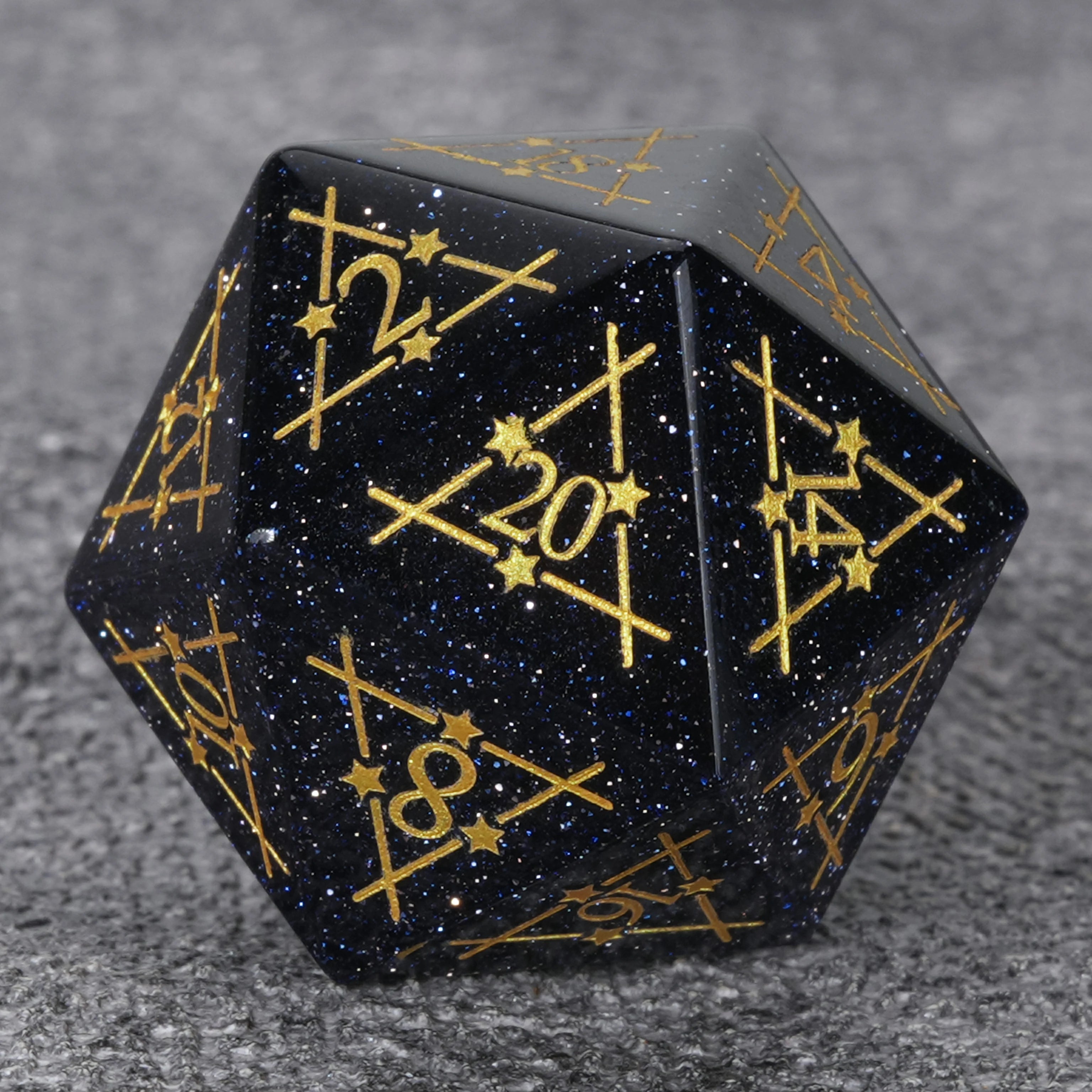 Blue Goldstone Dice Set with Golden Magic Triangle & Star Array