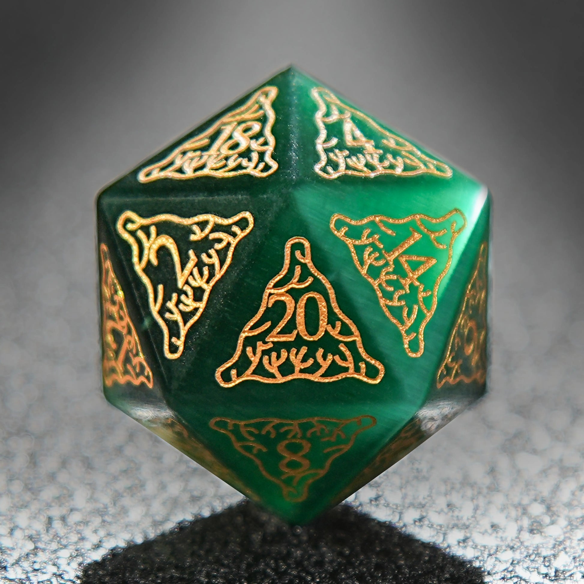 Green cat eye starfish gemstone D&D D20 dice| Bear Dice