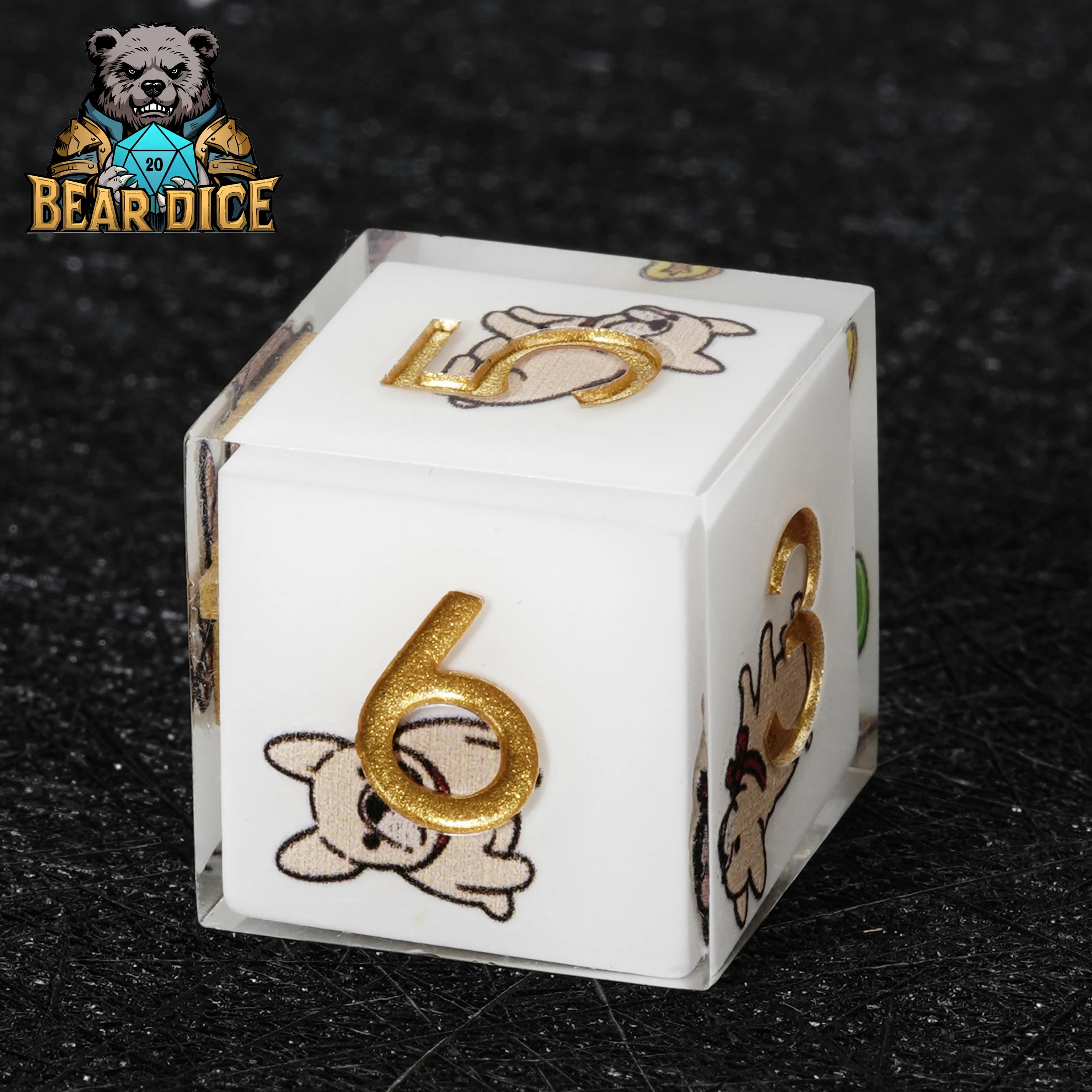 Bulldog White Resin D&D D6 Dice | Single Six-Sided Die
