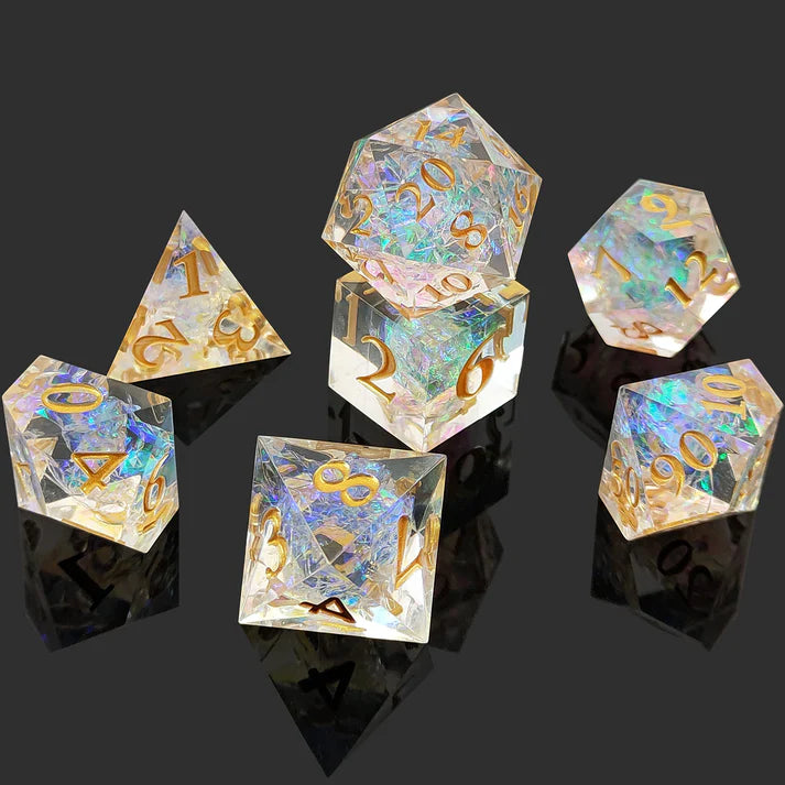 Transparent Resin Dice Set with Iridescent Glow | Bear Dice