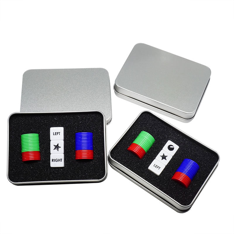 Cross-border left, middle, right game, 16mm dice chips, board game accessories, Dice set, tin box packaging, texas chips