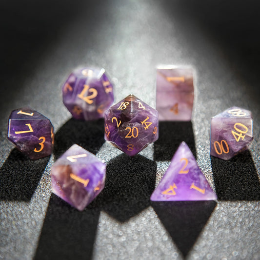 Druid - Amethyst D&D Gemstone Dice Set + Gold Numbers | Bear Dice